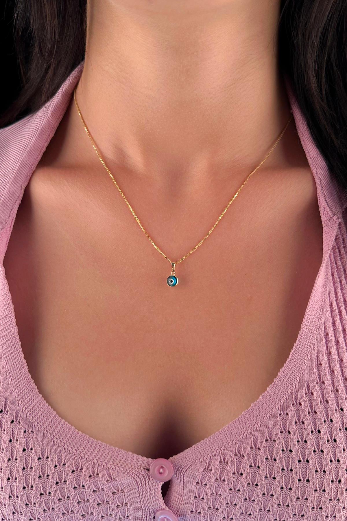 14K Gold Fine Foxtail Evil Eye Necklace