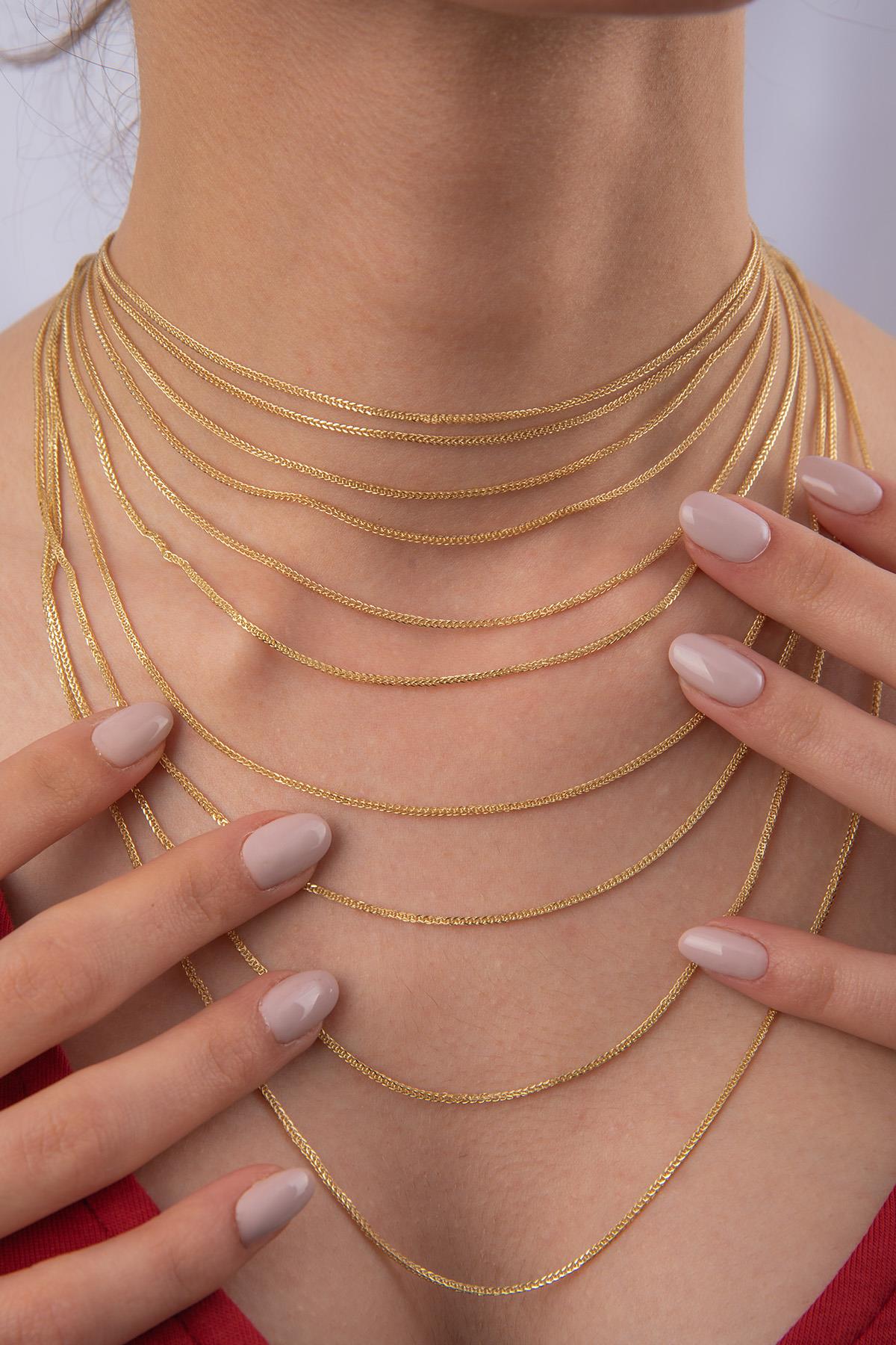 14K Gold Fine Foxtail Necklace 0.041 inch