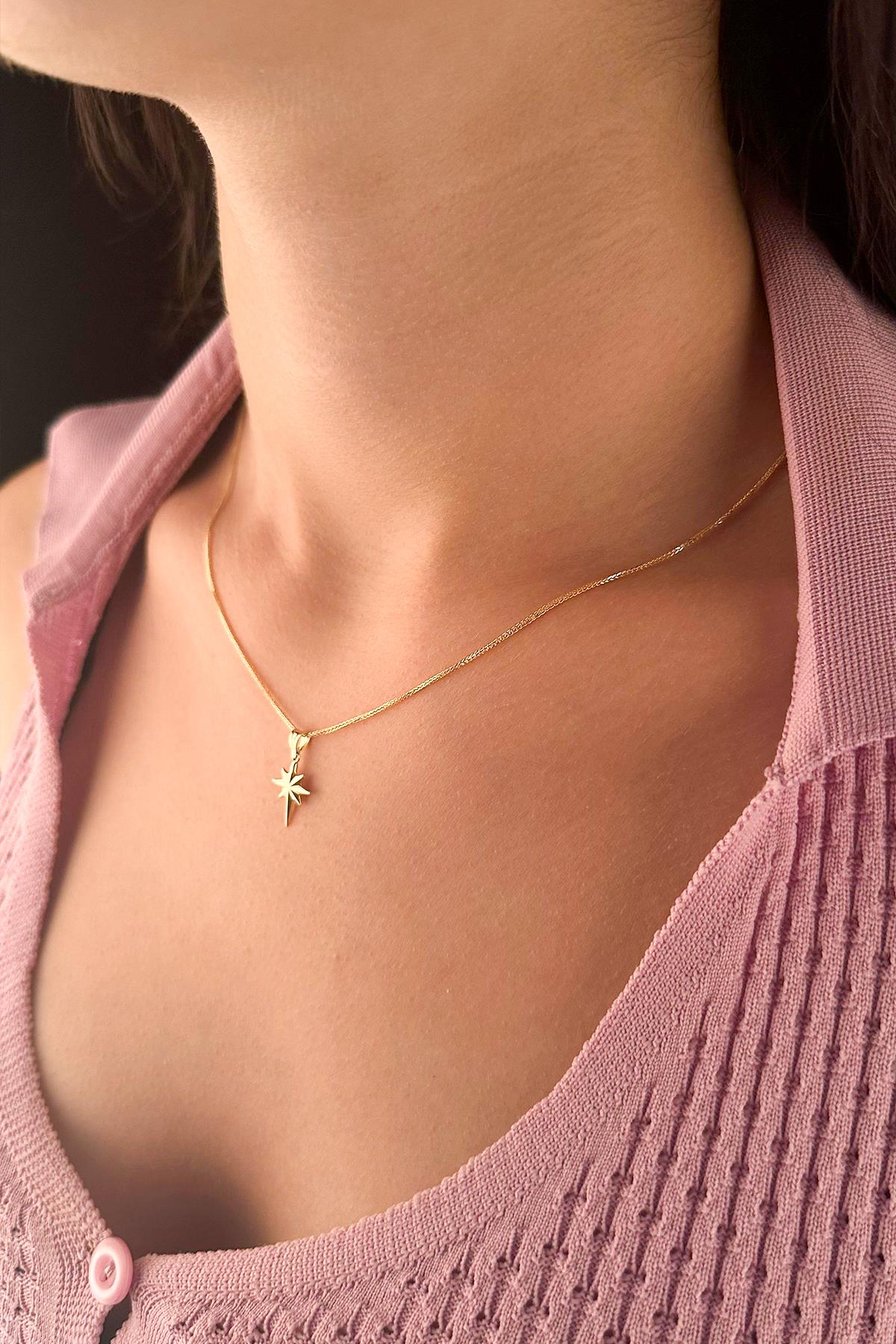 14K Gold Fine Foxtail North Star Necklace
