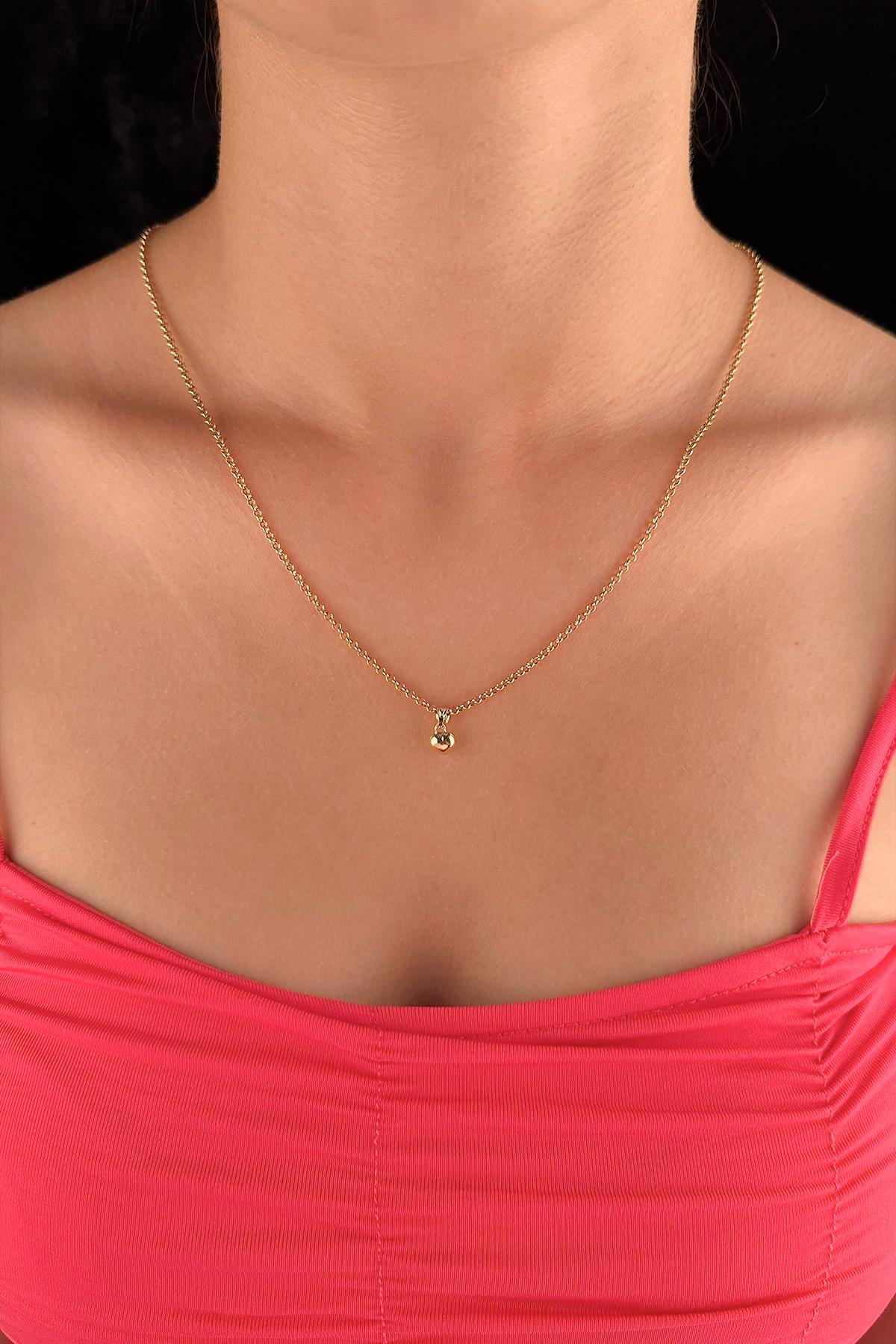 14K Gold Fine Rolo Chain Heart Necklace