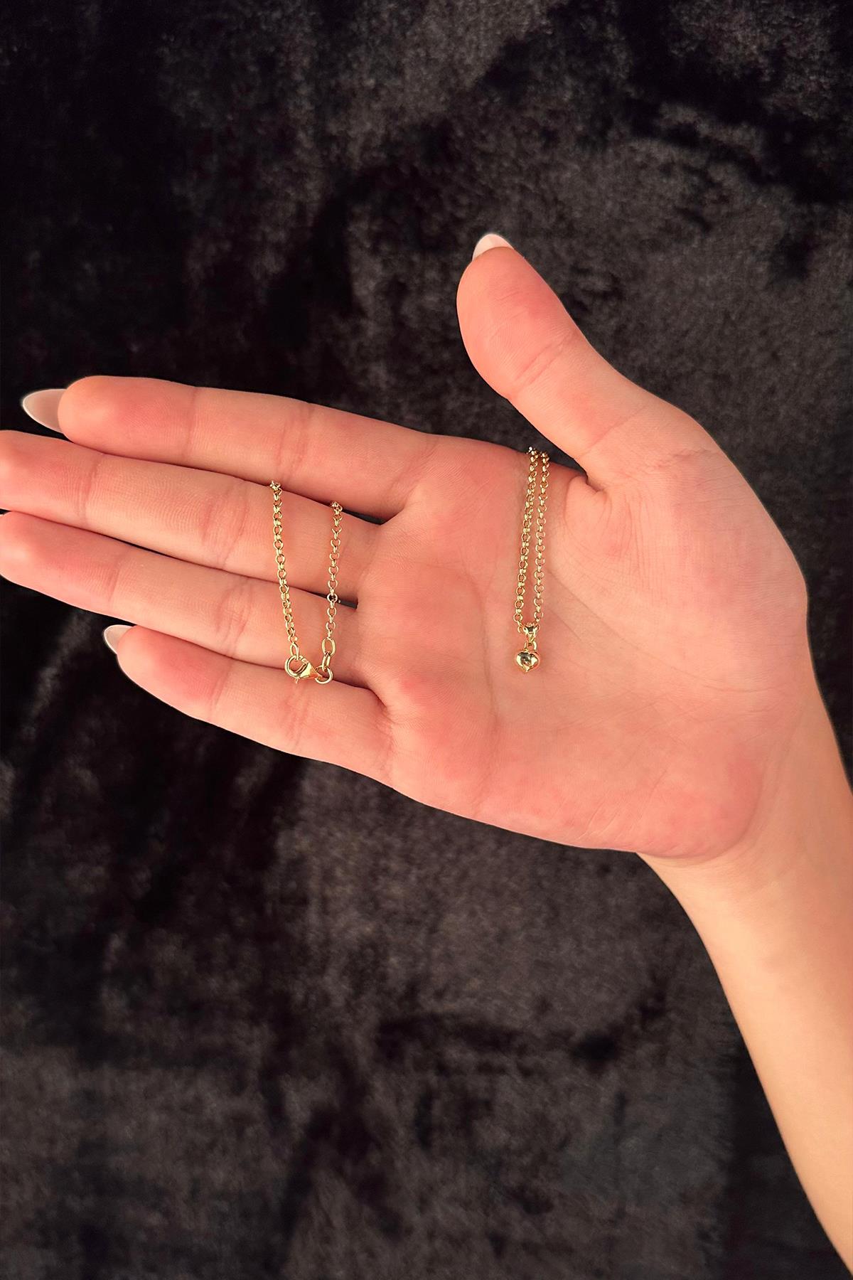 14K Gold Fine Rolo Chain Heart Necklace