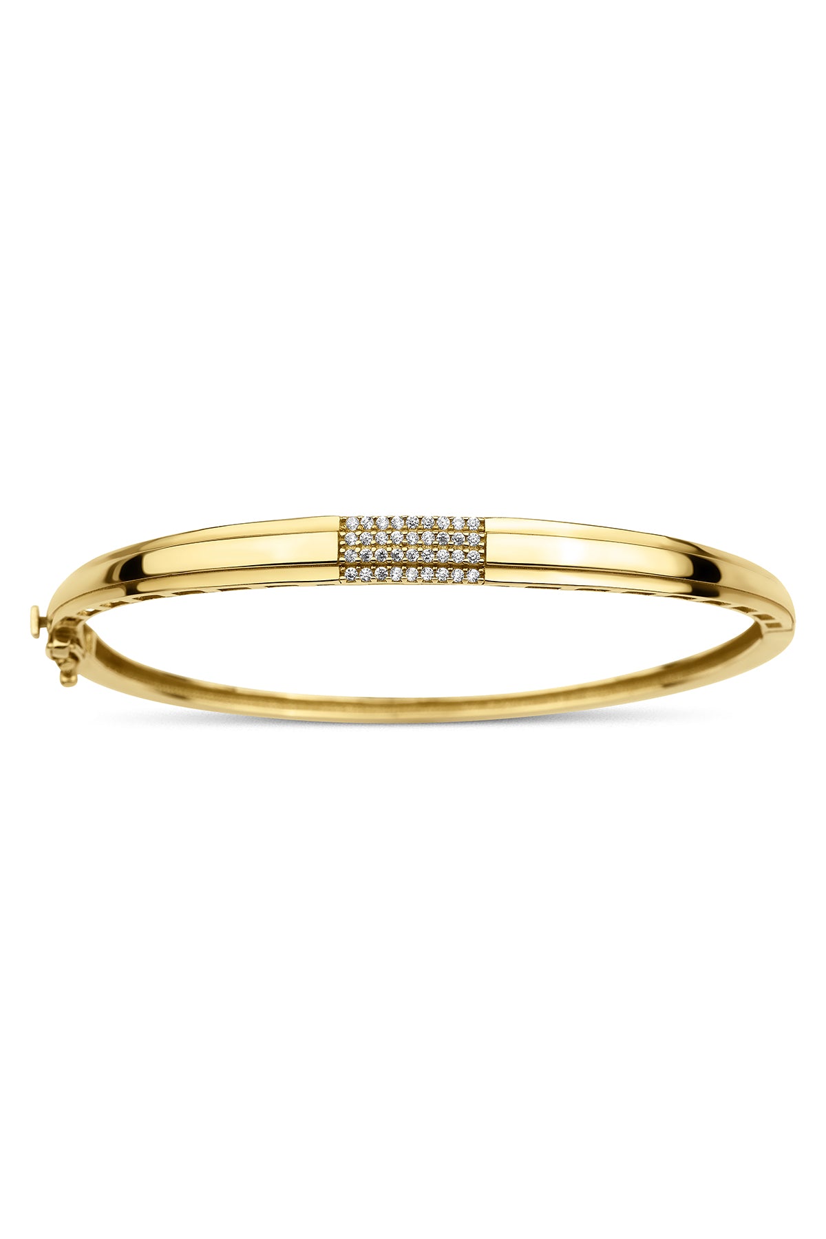 14K Gold Flat Bangle with Stone Detail