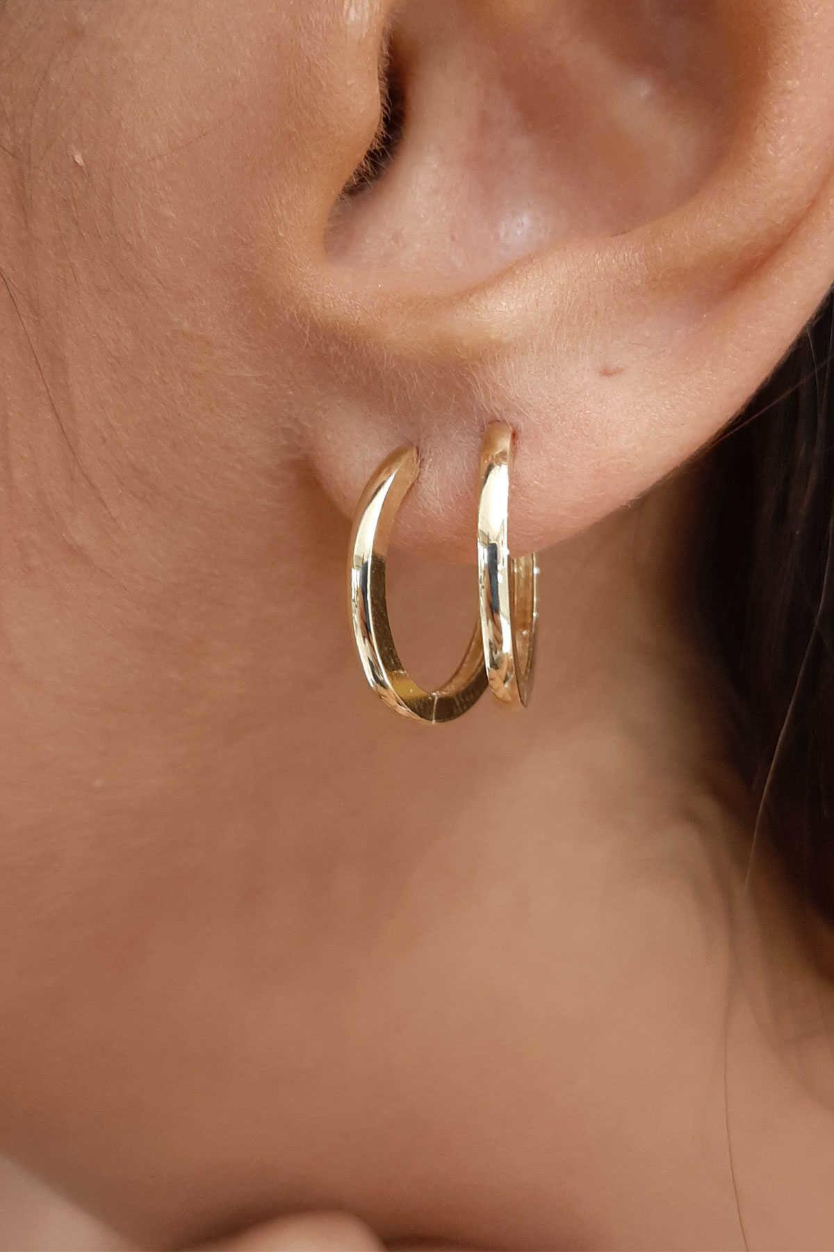 14K Gold Flat Edged Thin Huggie Earrings