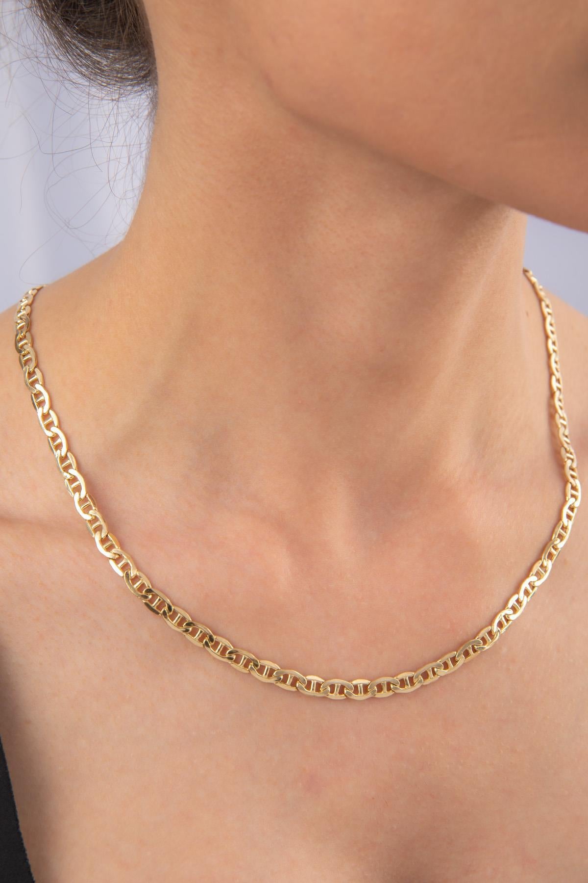 14K Gold Flat Mariner Chain Set ( Chian _ Bracelet )
