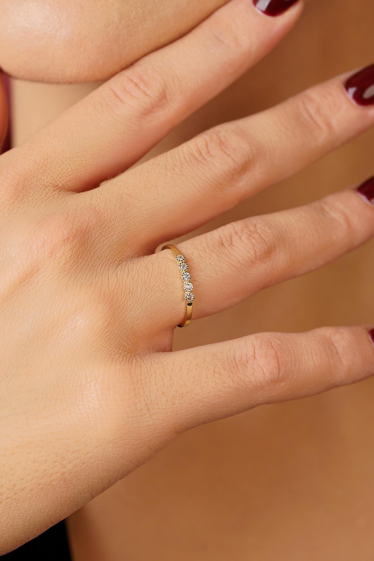 14K Gold Floral Five-Stone Ring