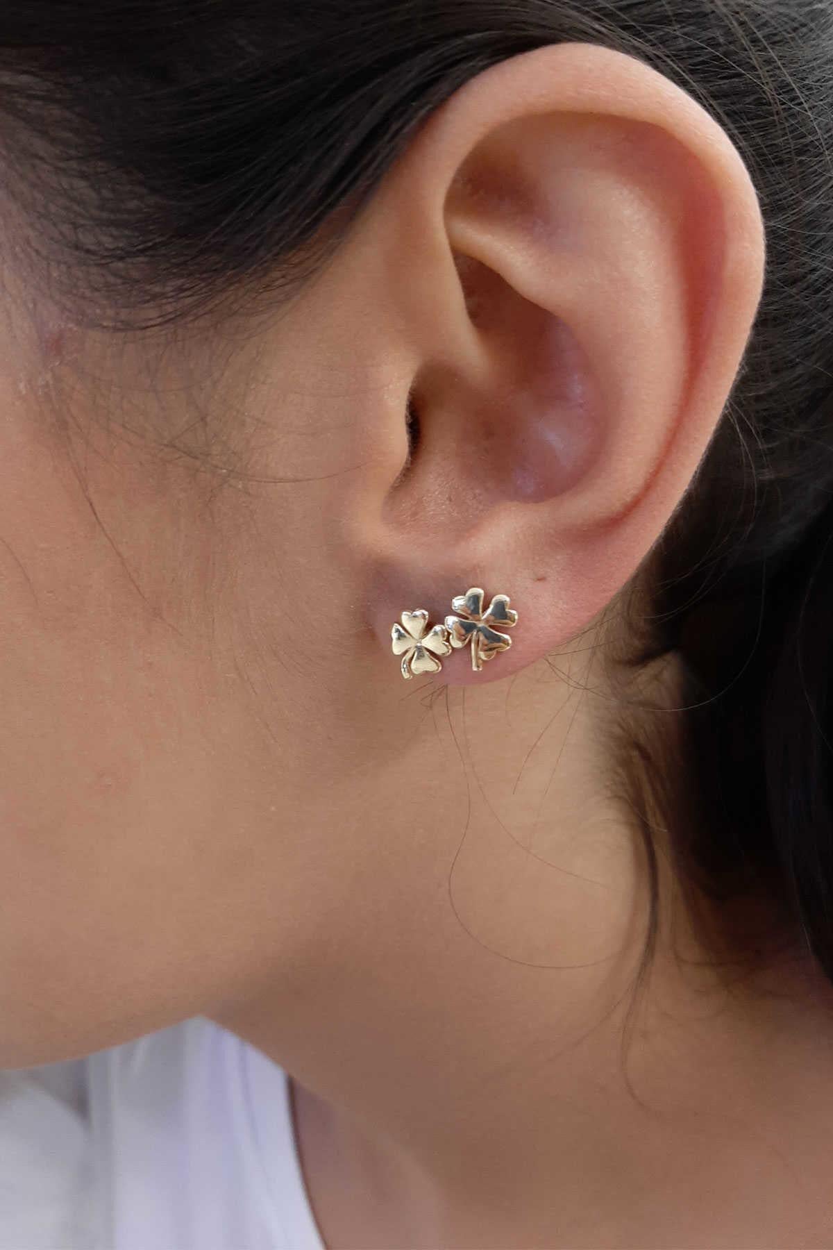 14K Gold Four Leaf Clover Stud Earrings