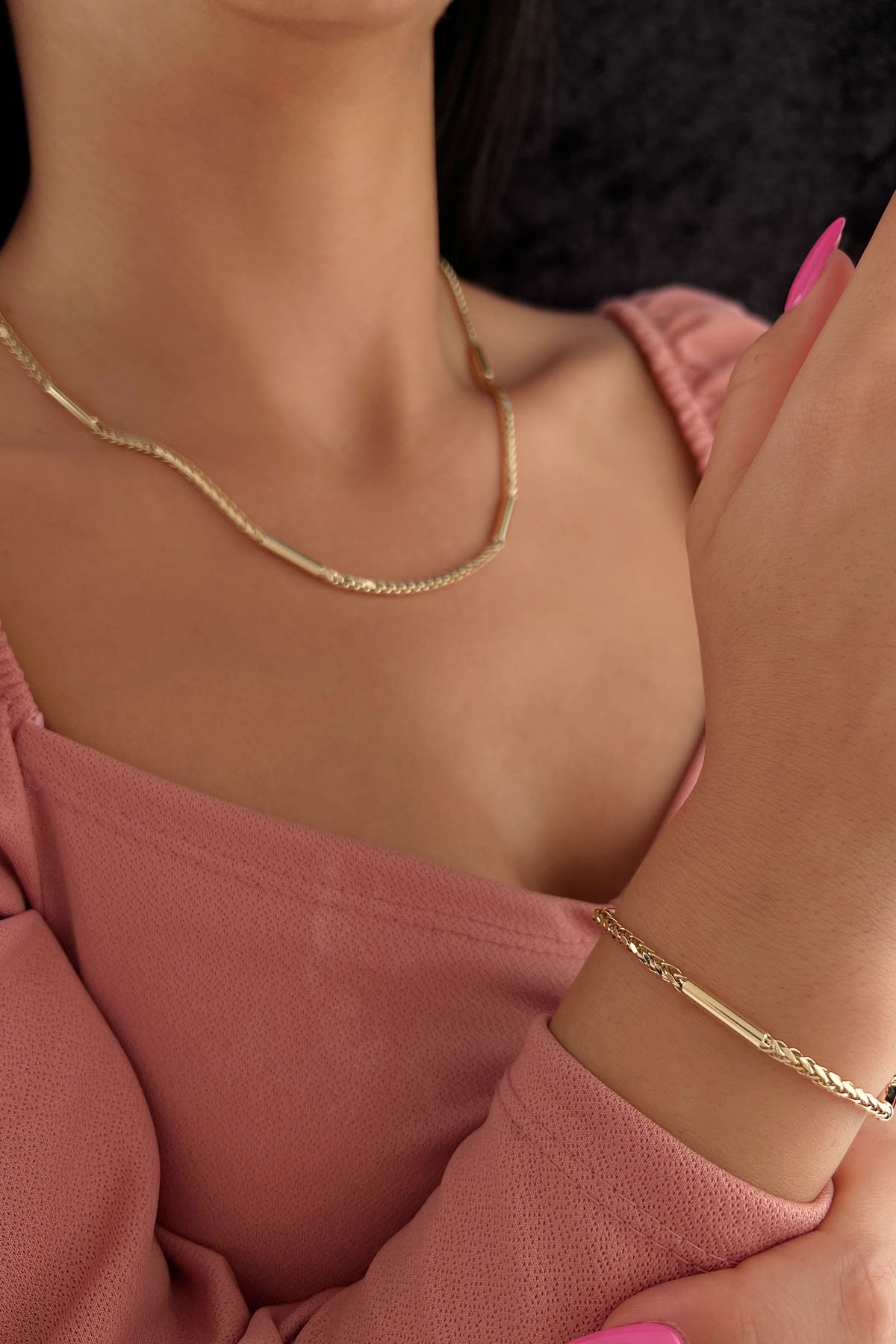 14K Gold Franco Roller Chain Set