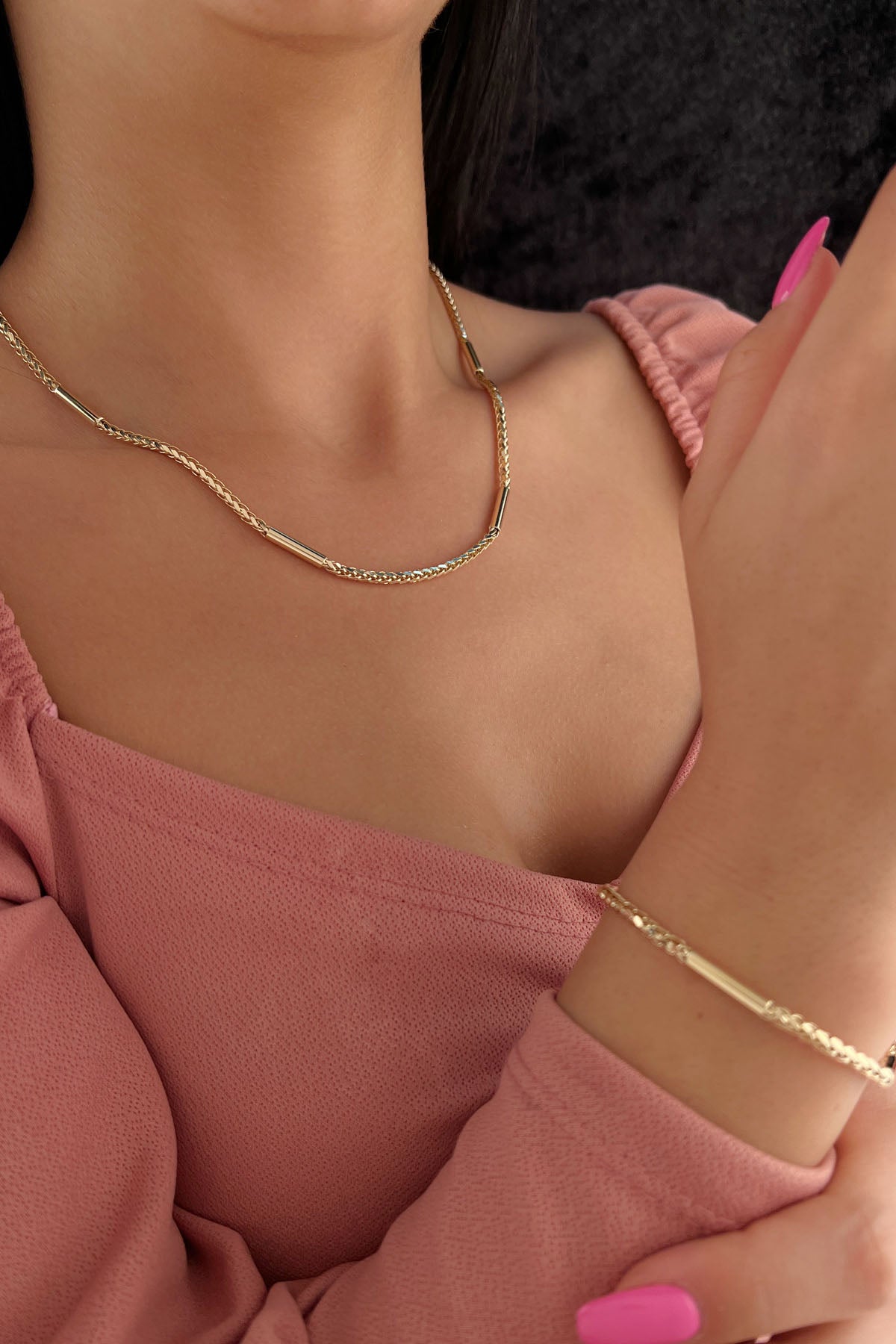 14K Gold Franco Roller Chain Set