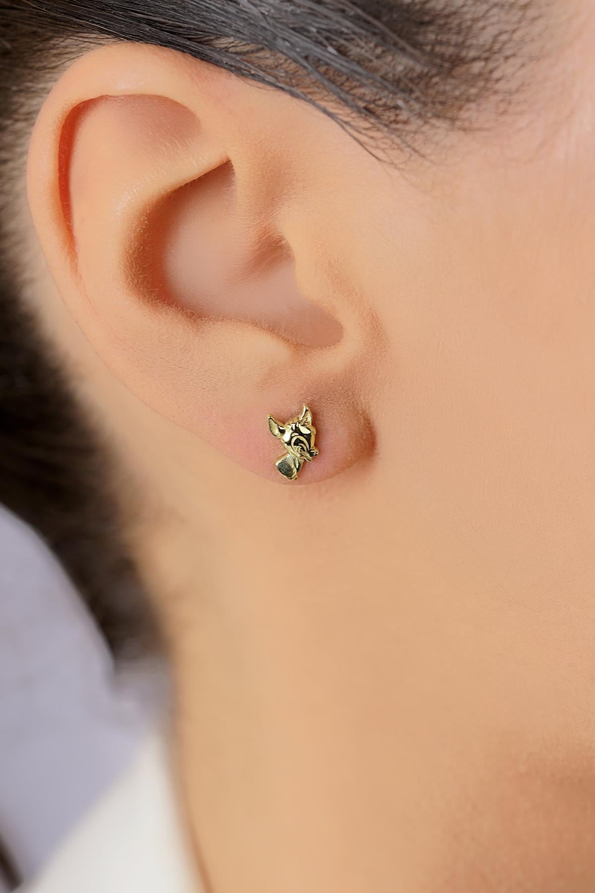 14K Gold Gazelle/Deer Stud Earrings