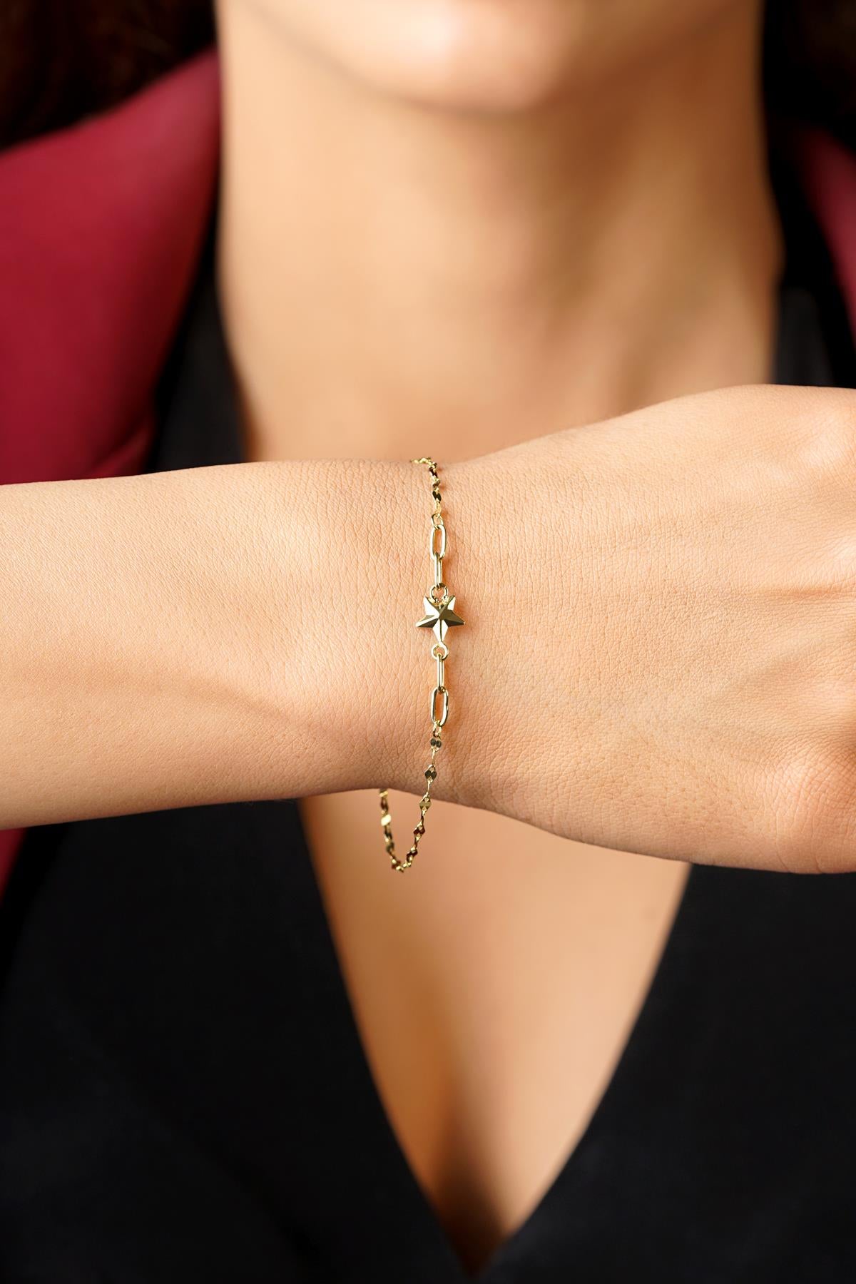 14K Gold Geometric Star Mirror Bracelet
