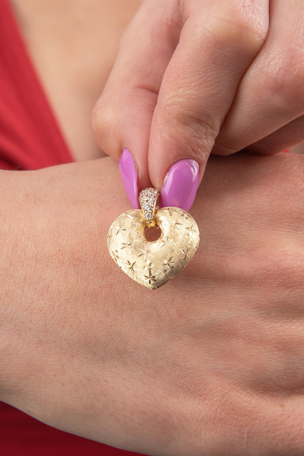 14K Solid Gold Glowing Heart Pendant