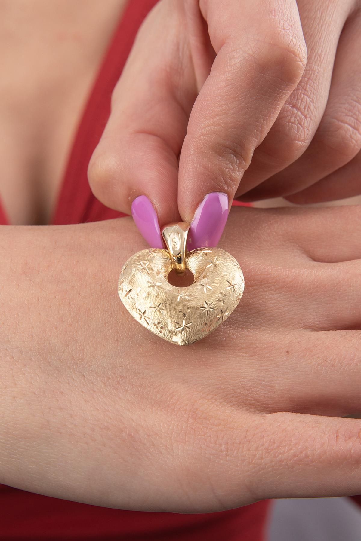 14K Solid Gold Glowing Heart Pendant