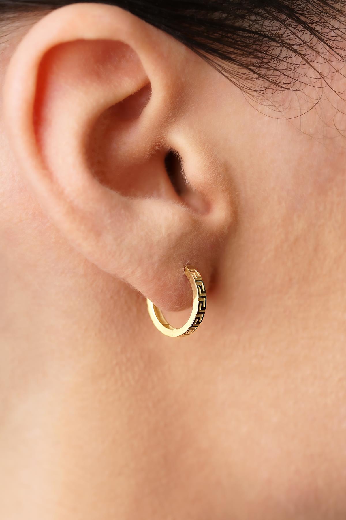 14K Solid Gold Greek Key Meander Hoops