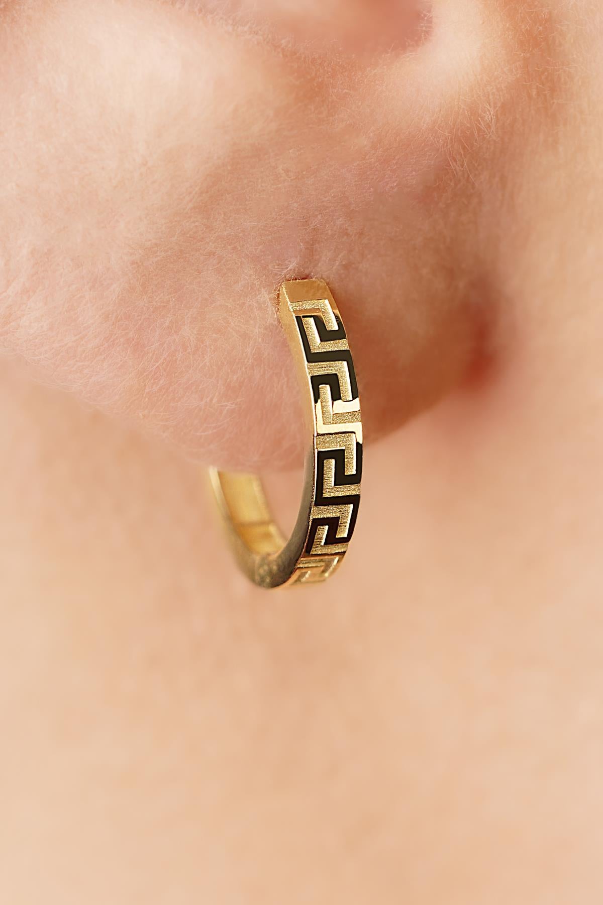14K Gold Greek Key Meander Hoops