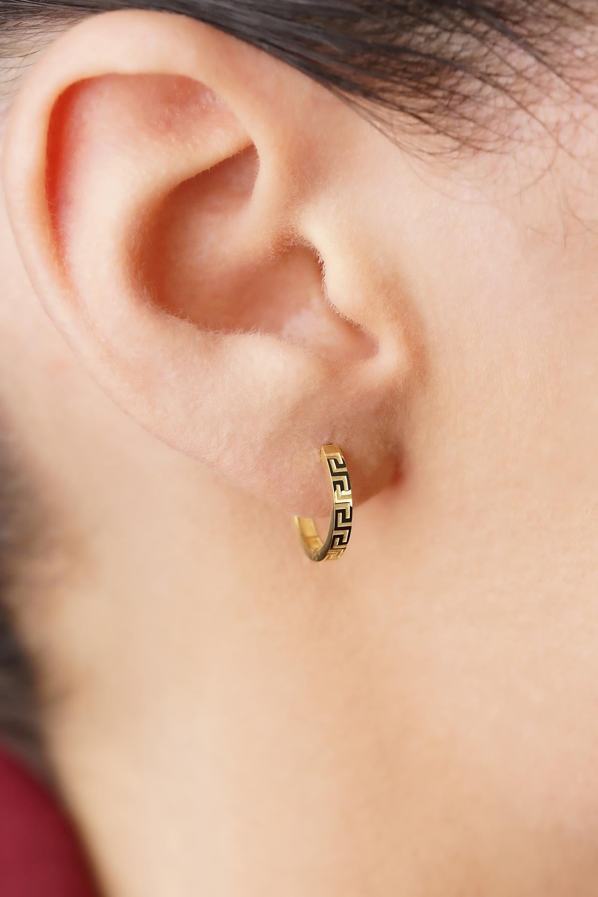 14K Gold Greek Key Meander Hoops