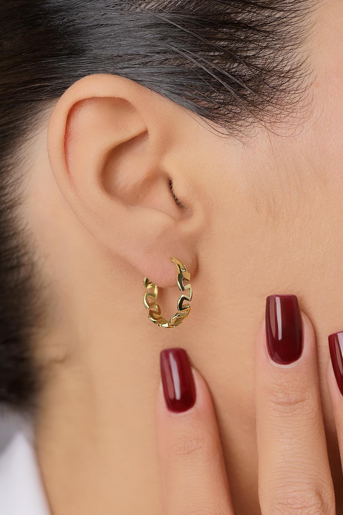 14K Gold Greek Pattern Meander Hoops