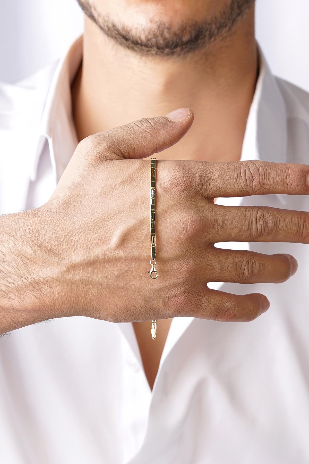 14K Gold Greek Patterned Bracelet