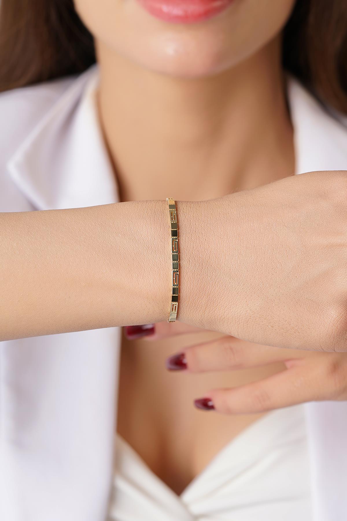 14K Solid Gold Greek Patterned Bracelet