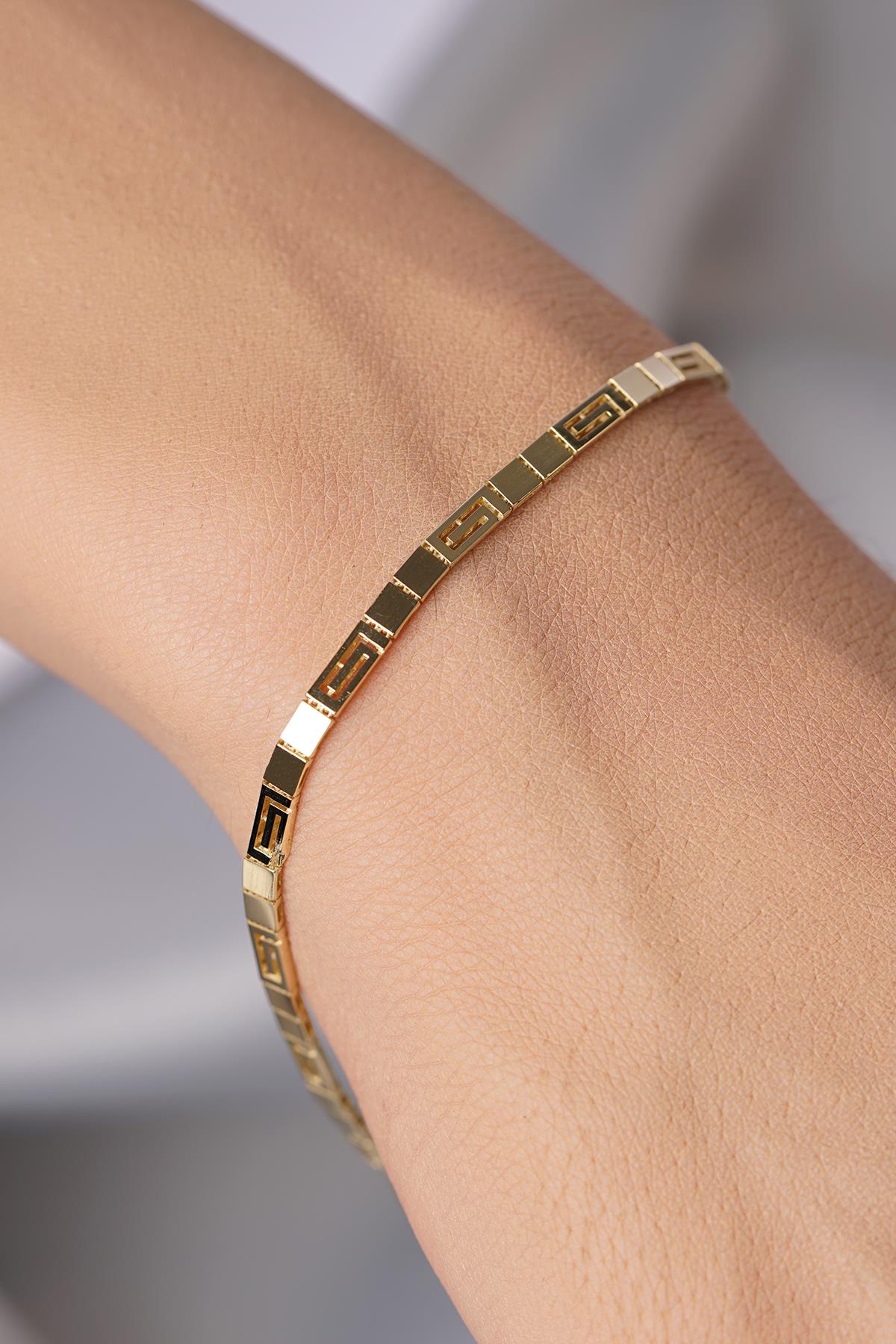 14K Gold Greek Patterned Bracelet