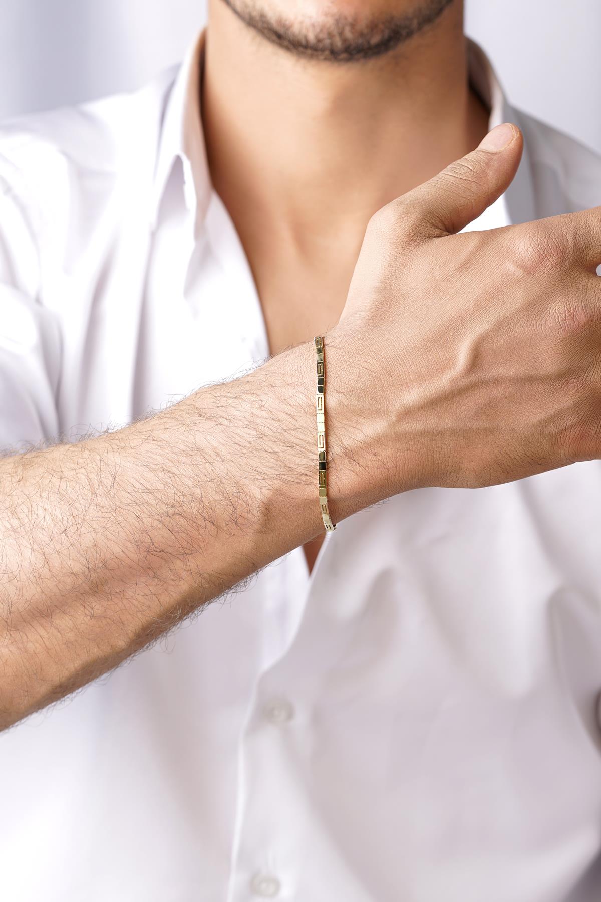 14K Gold Greek Patterned Bracelet