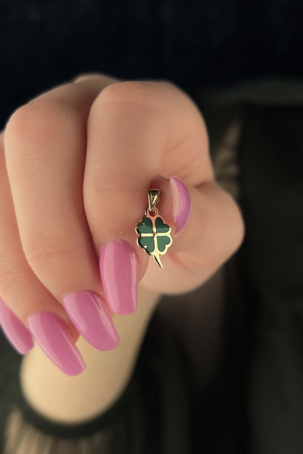 14K Gold Green Enamel Clover Charm