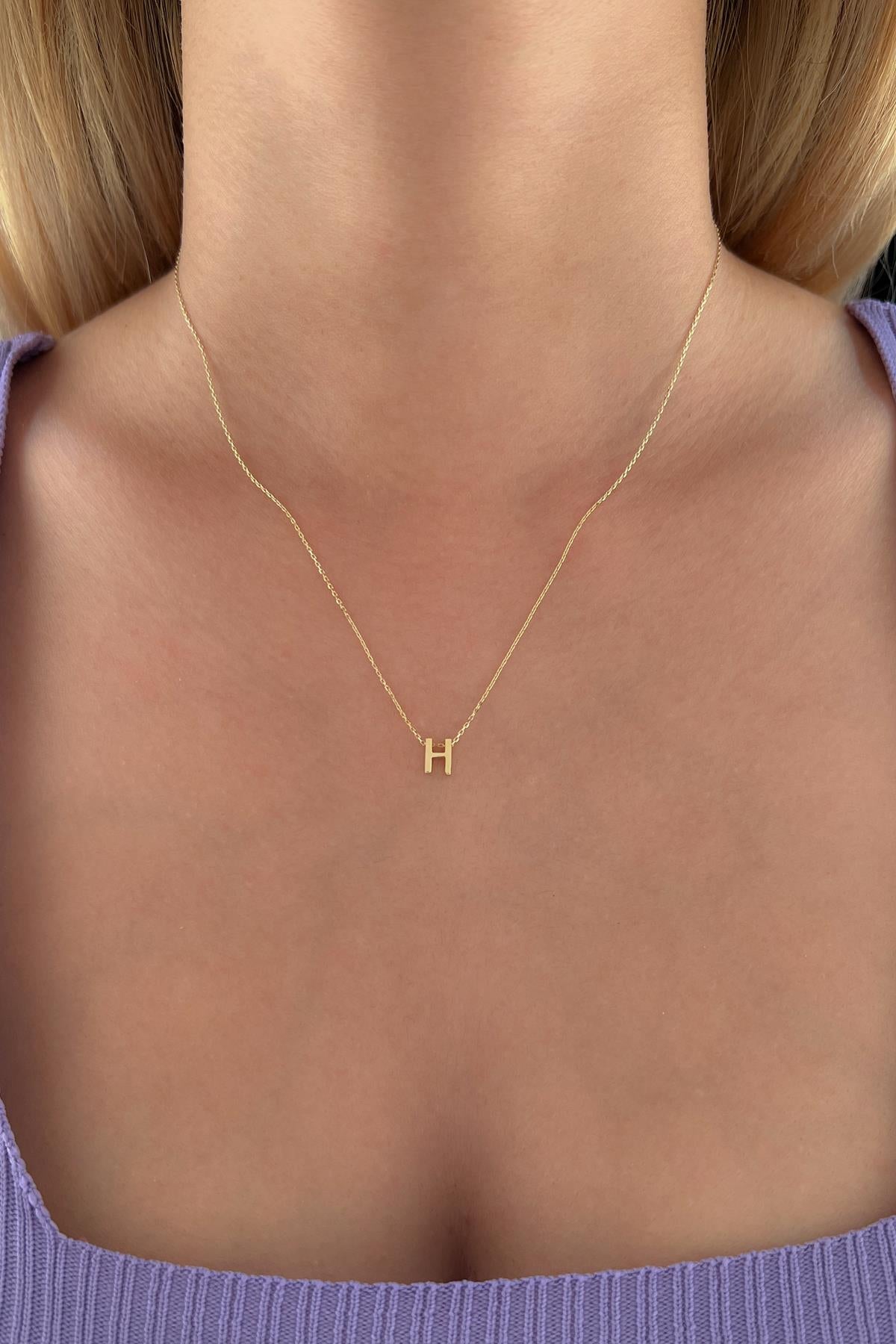 14K Gold H Initial Necklace