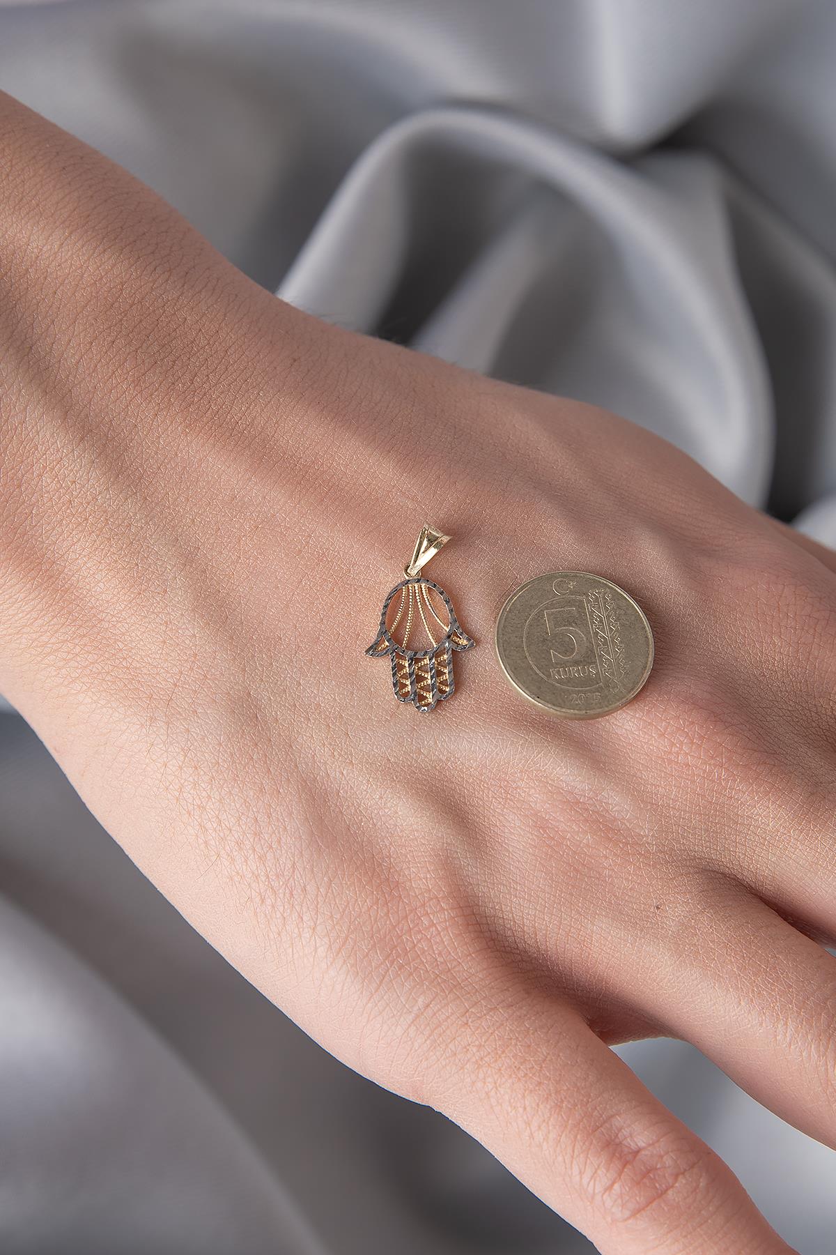14K Solid Gold Hamsa Hand Pendant