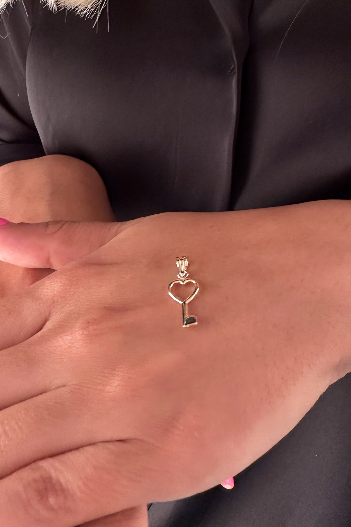 14K Gold Heart Key Charm