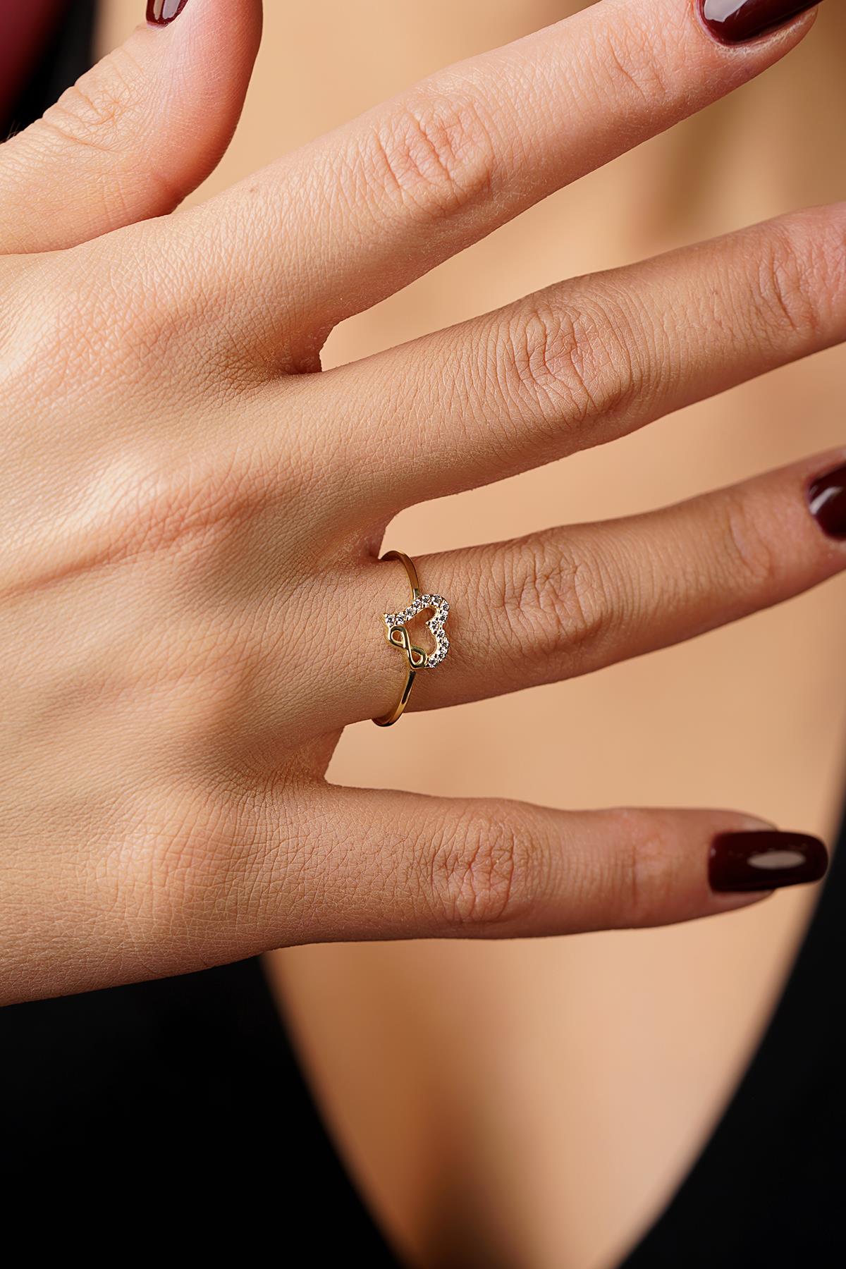 14K Gold Heart Mini İnfinity Shape Ring