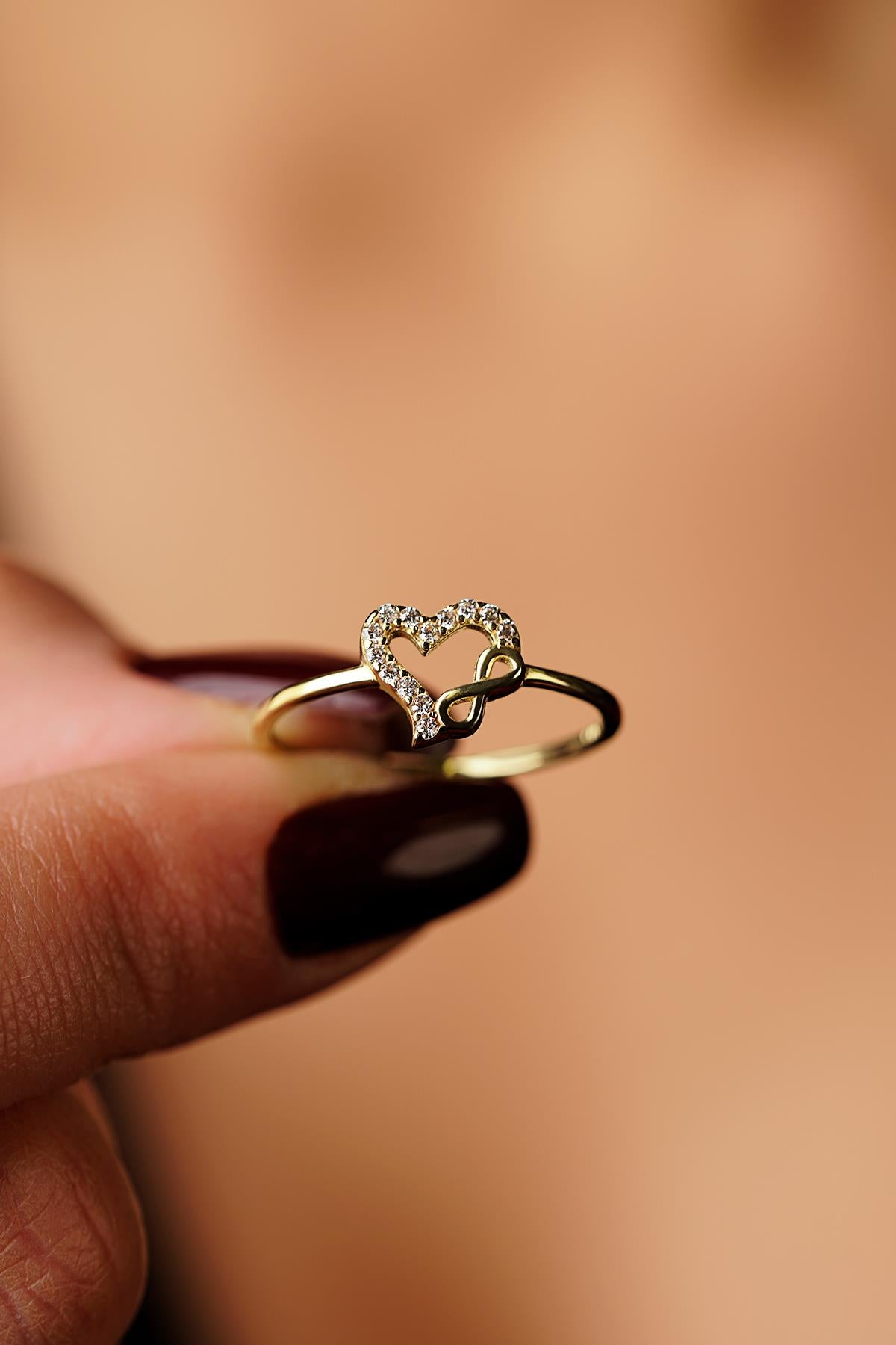 14K Solid Gold Heart Mini İnfinity Shape Ring