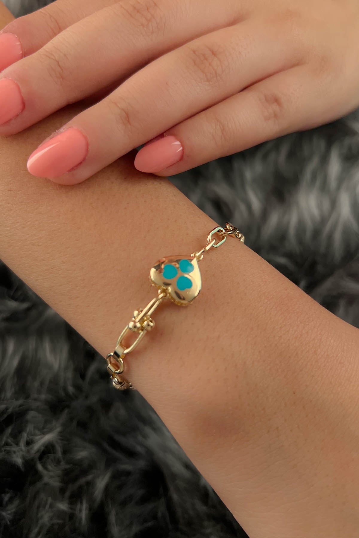 14K Gold Heart Paperclip Bracelet