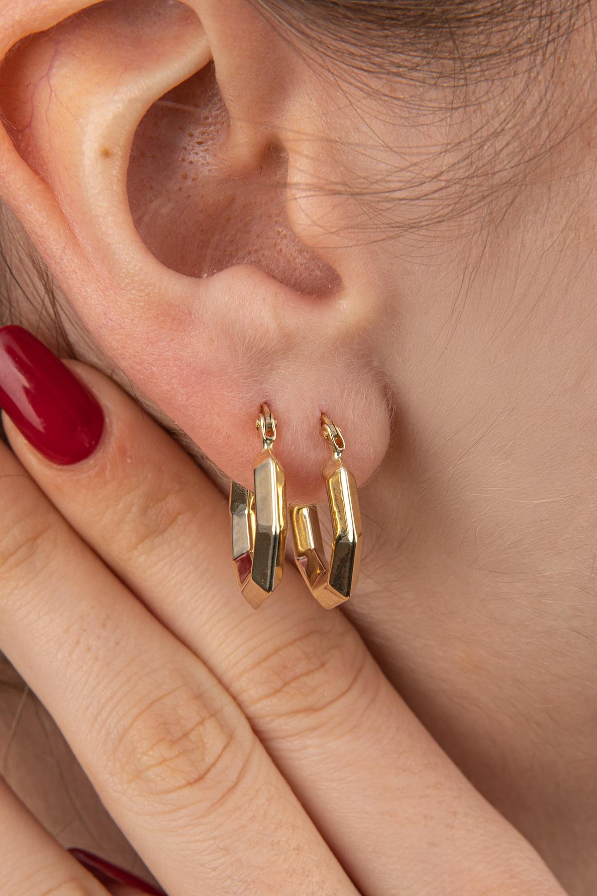 14K Gold Hexagon Hoop Earrings