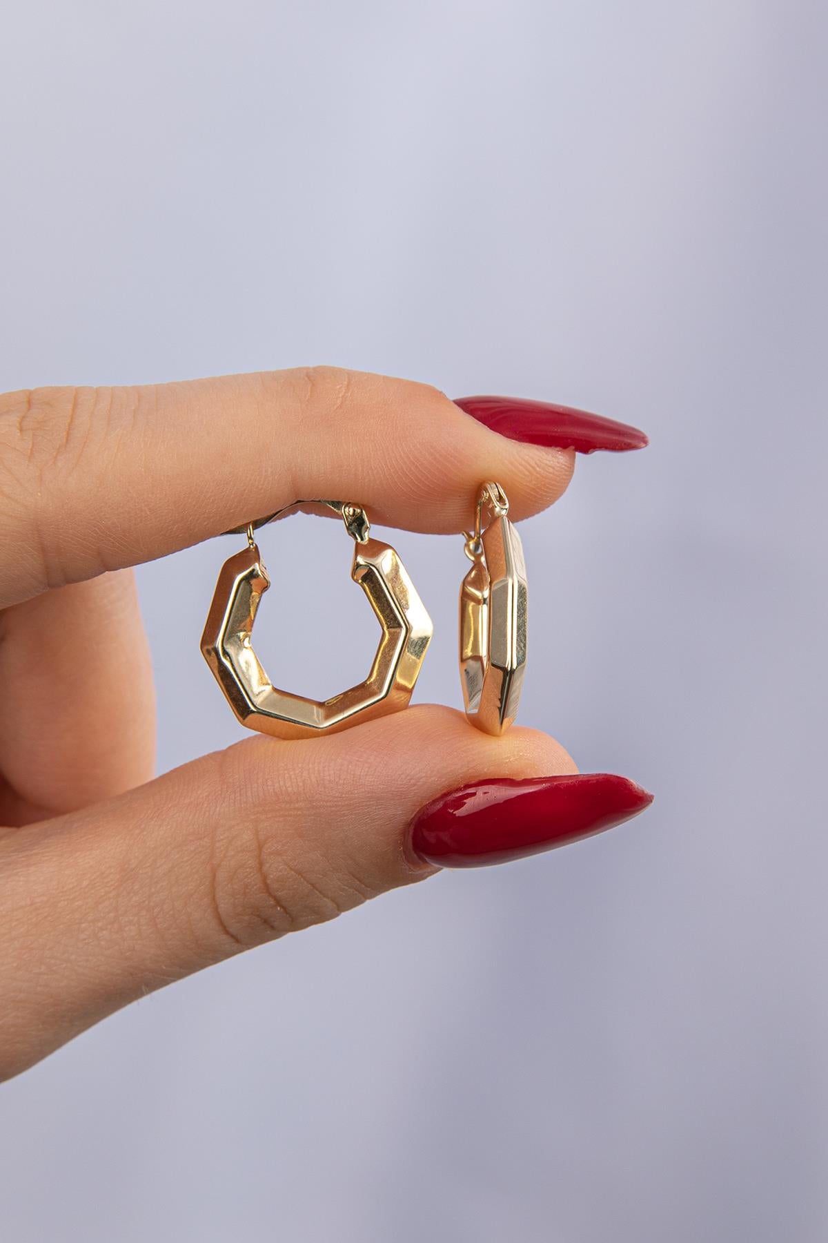 14K Gold Hexagon Hoop Earrings