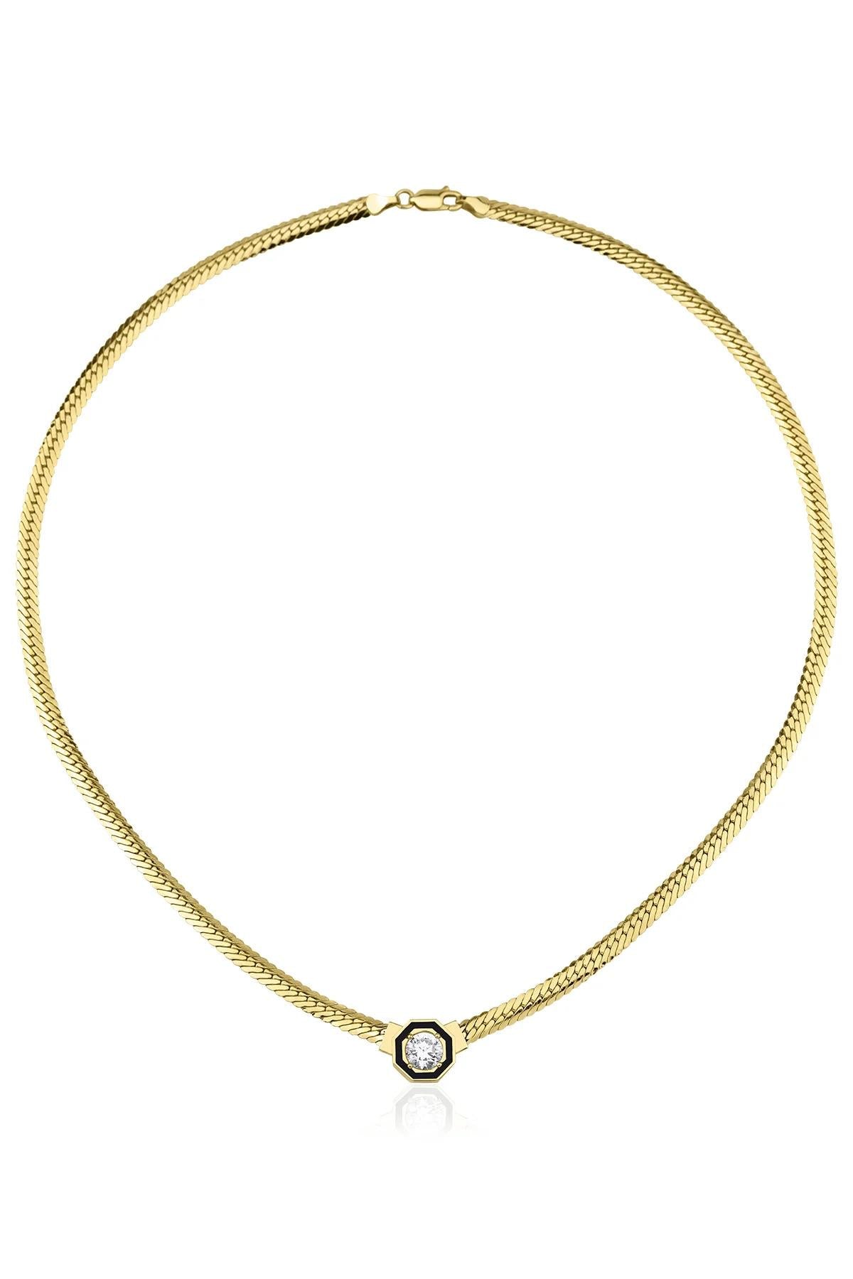 14K Gold Hexagon Shaped Snake Necklace
