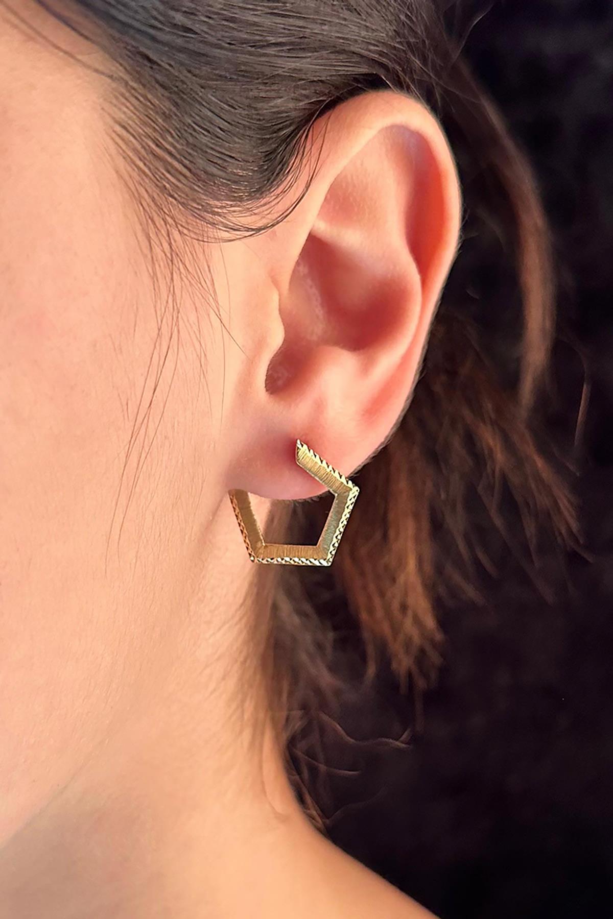 14K Gold Hexagon Stud Earrings