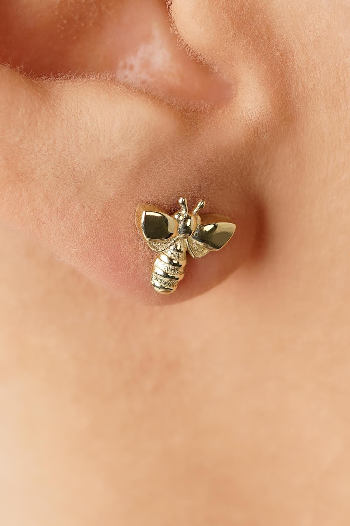 14K Gold Honey Bee Stud Earrings