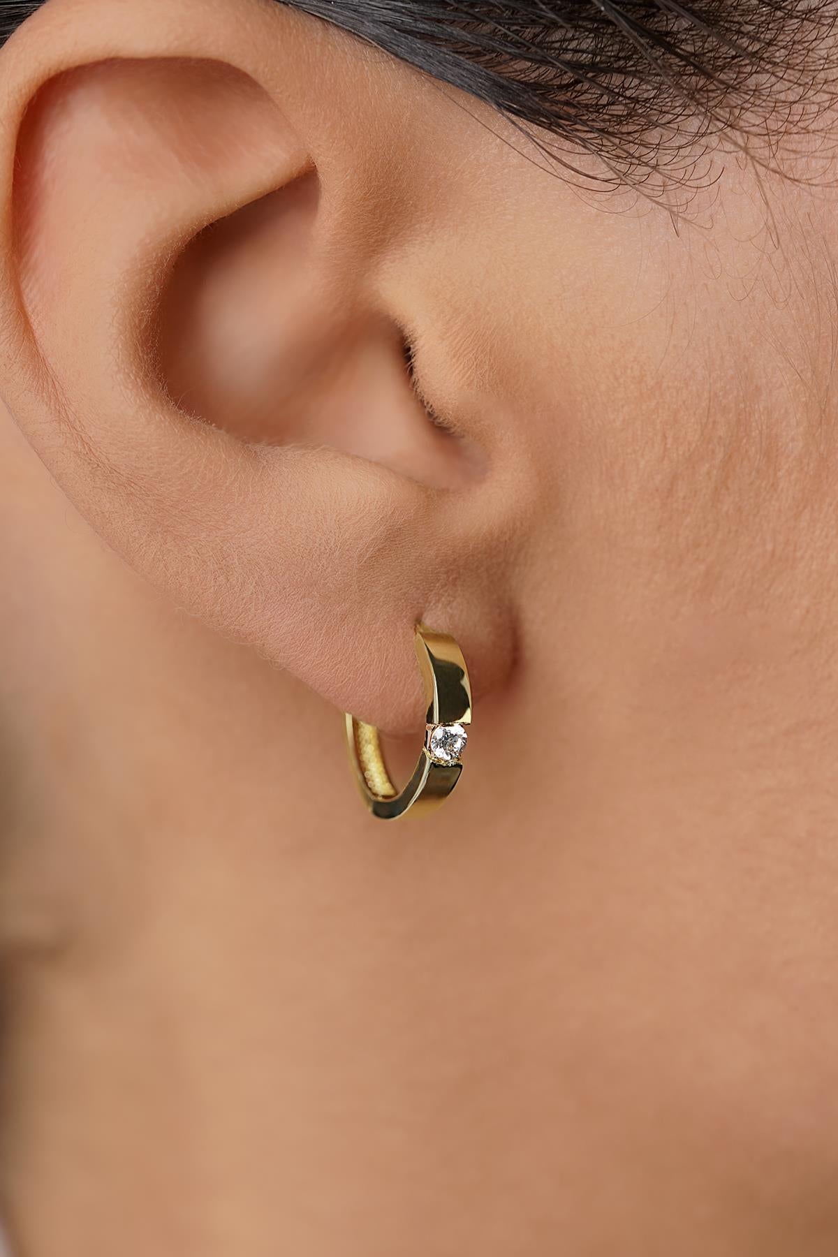 14K Gold Hoop Earrings with Solitaire Detail