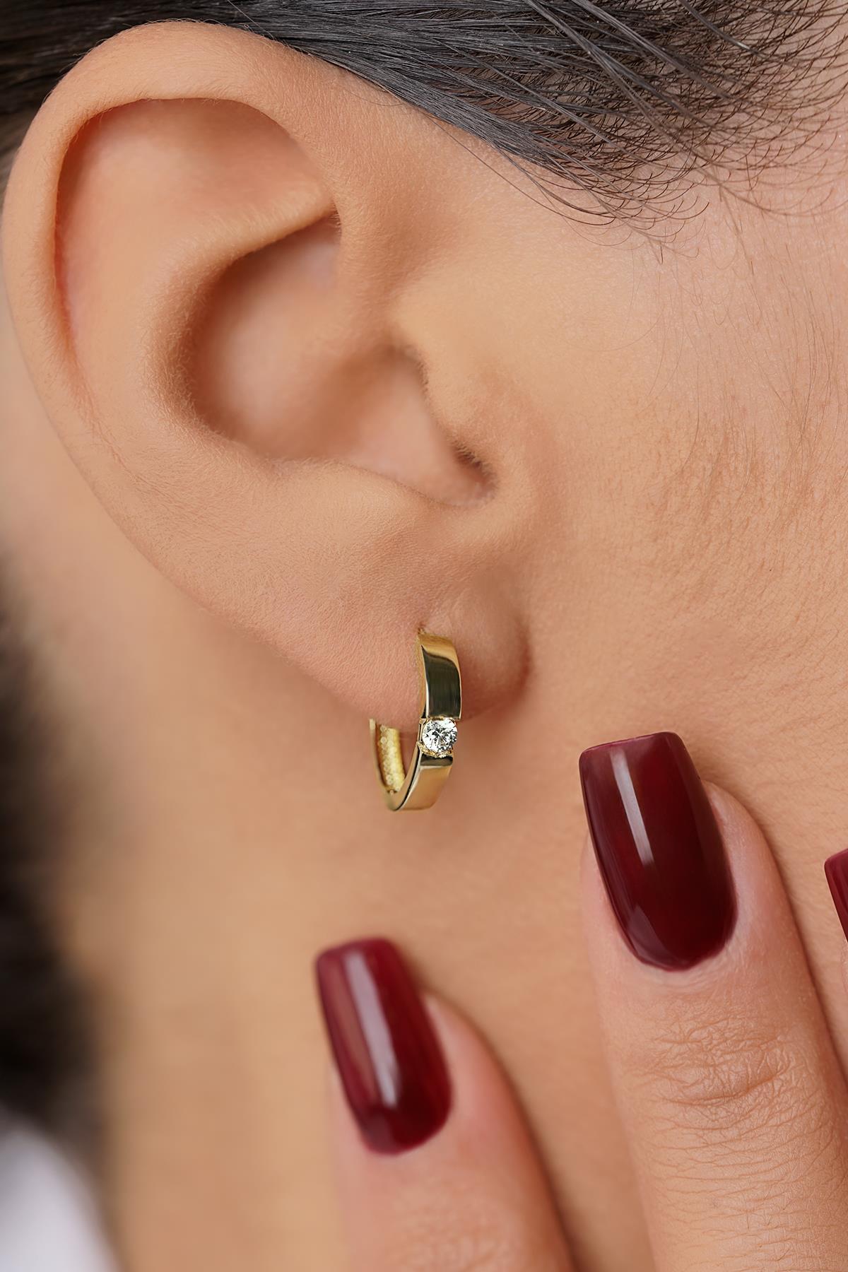 14K Gold Hoop Earrings with Solitaire Detail