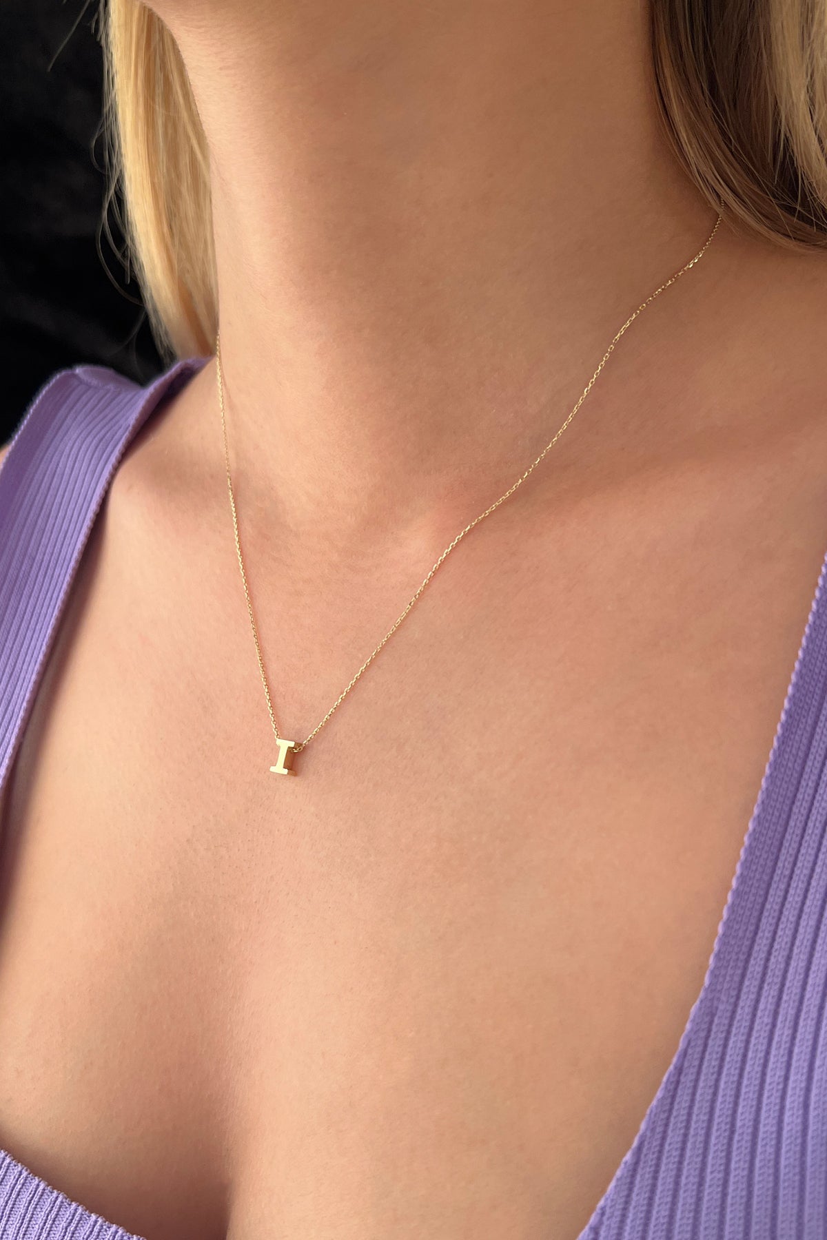14K Gold I Initial Necklace