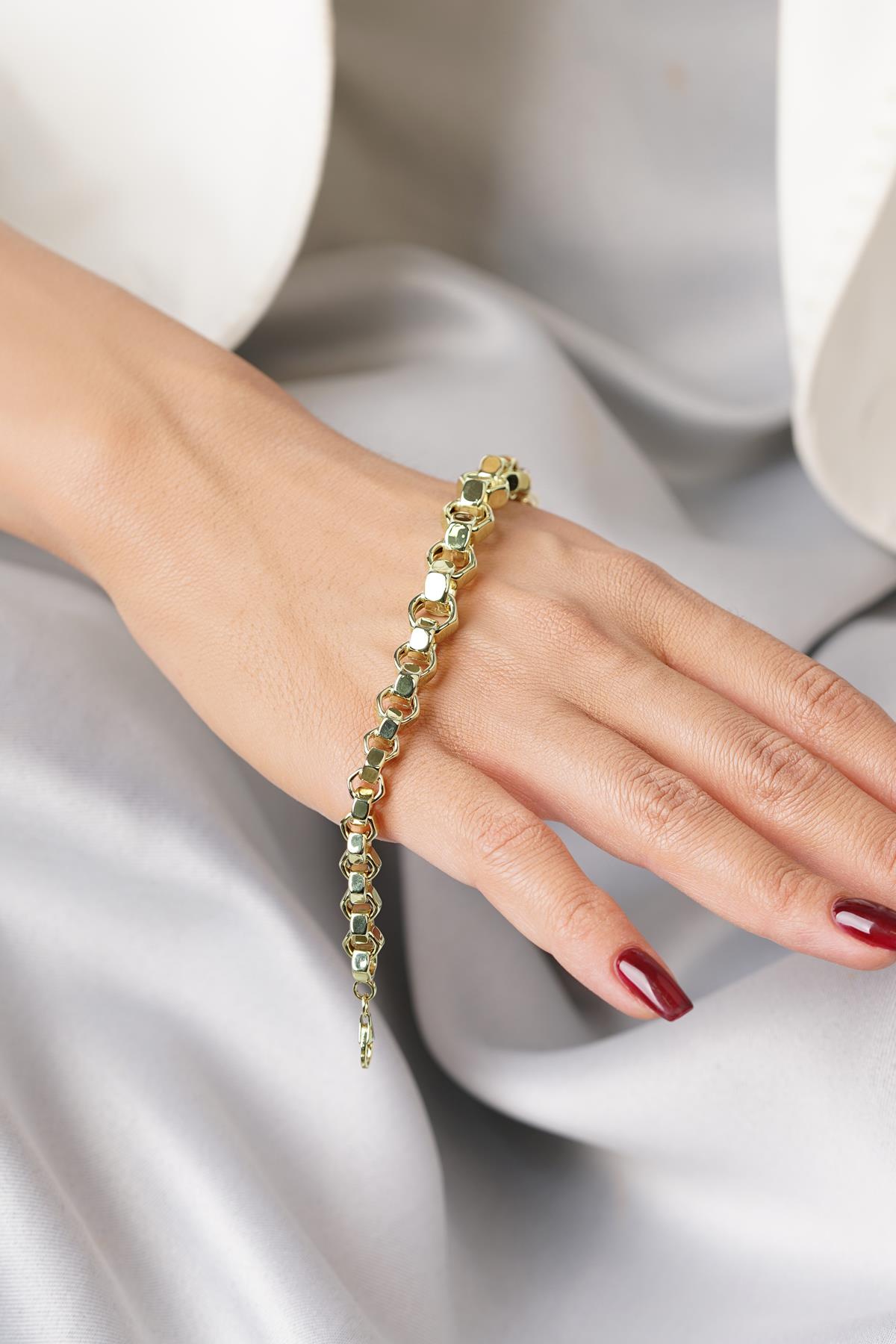 14K Gold Industrial Nut Style Bracelet