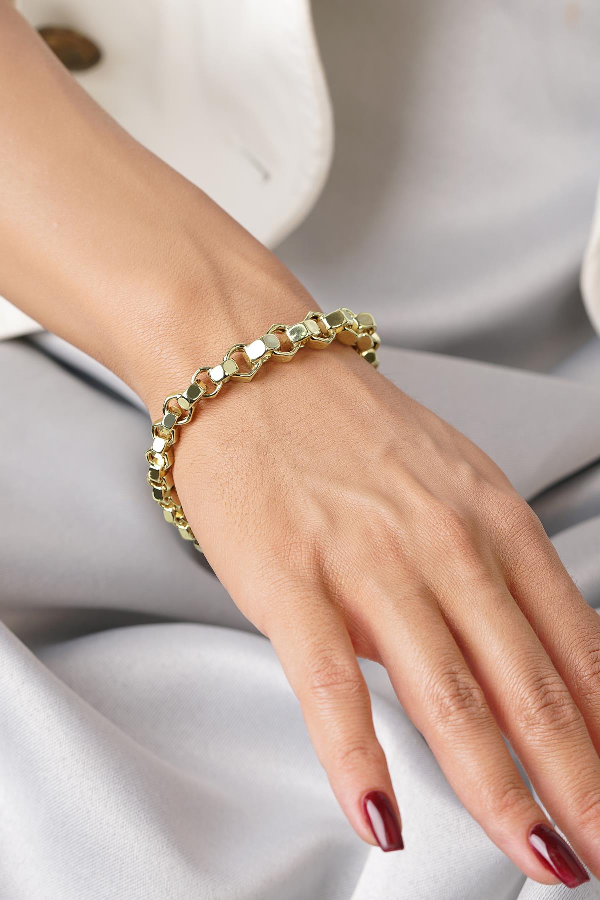 14K Gold Industrial Nut Style Bracelet