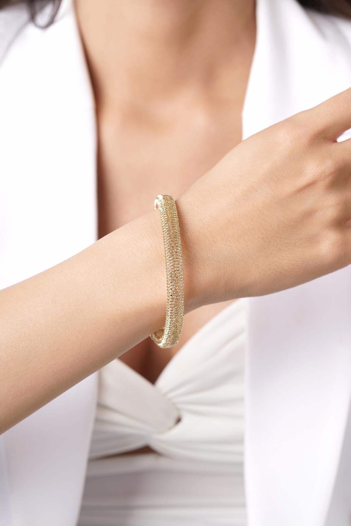 14K Gold Italian Cross Woven Cuff Bracelet