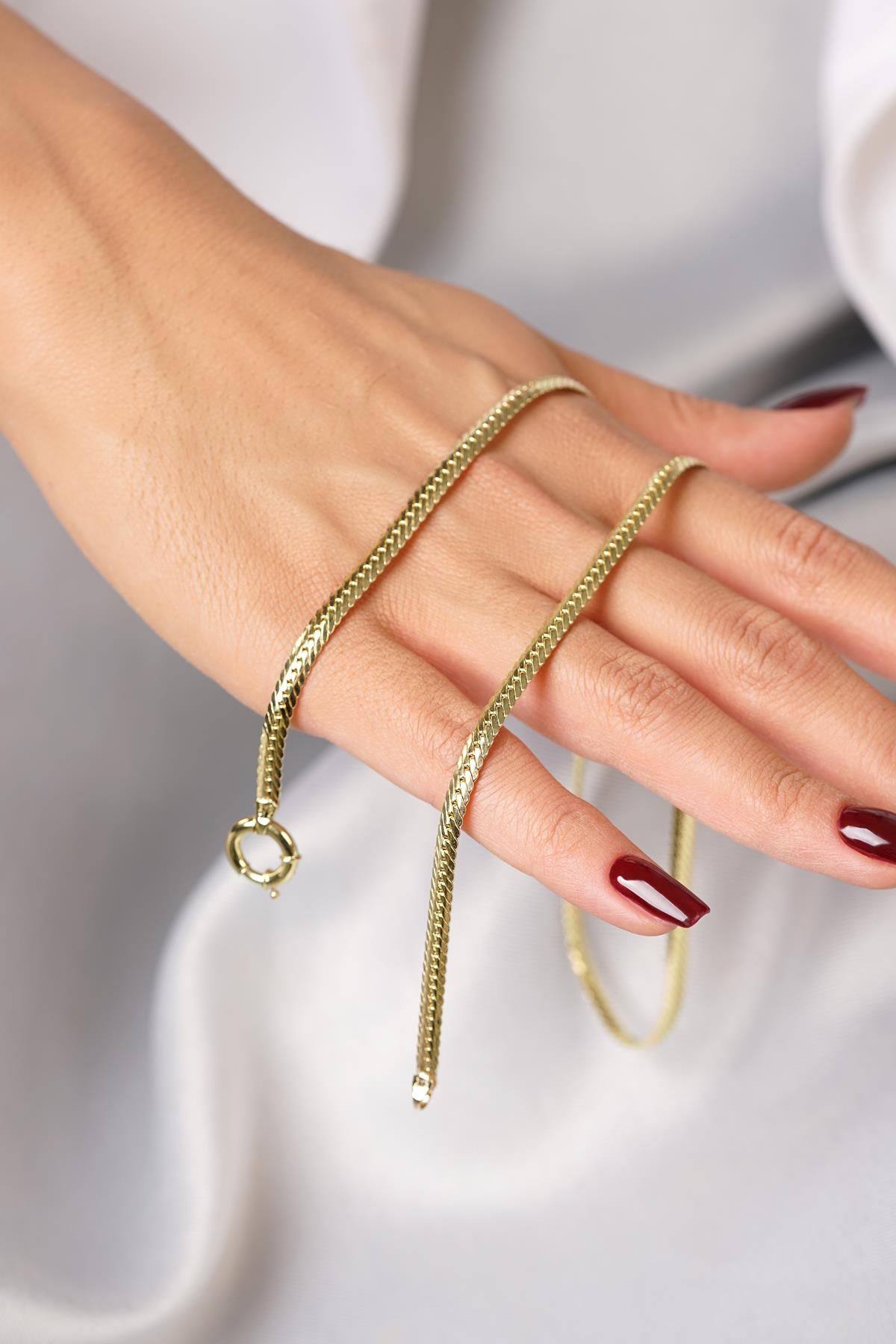 14K Solid Gold Italian Snake Back Chain With Sailor Lock 0.157 inch