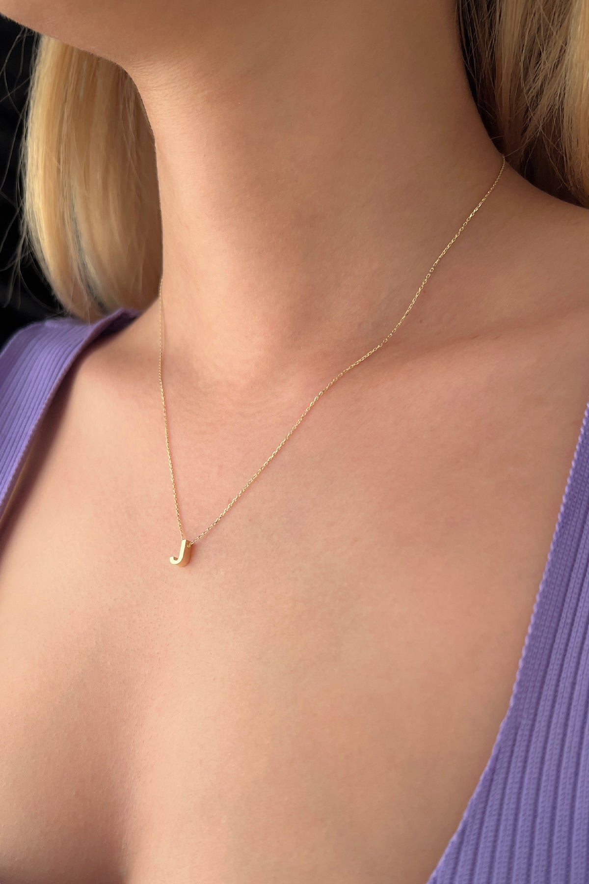 14K Gold J Initial Necklace
