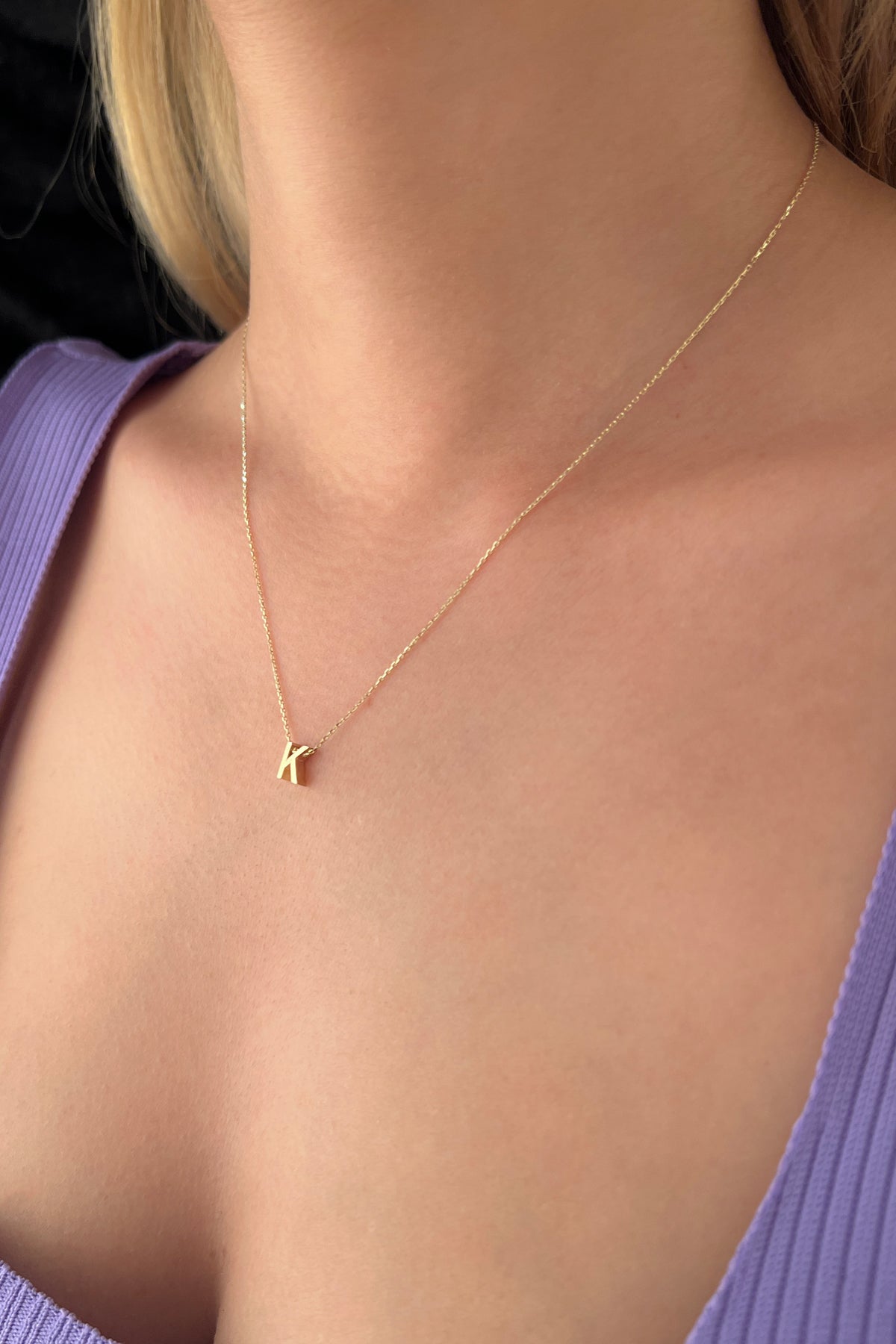 14K Gold K Initial Necklace