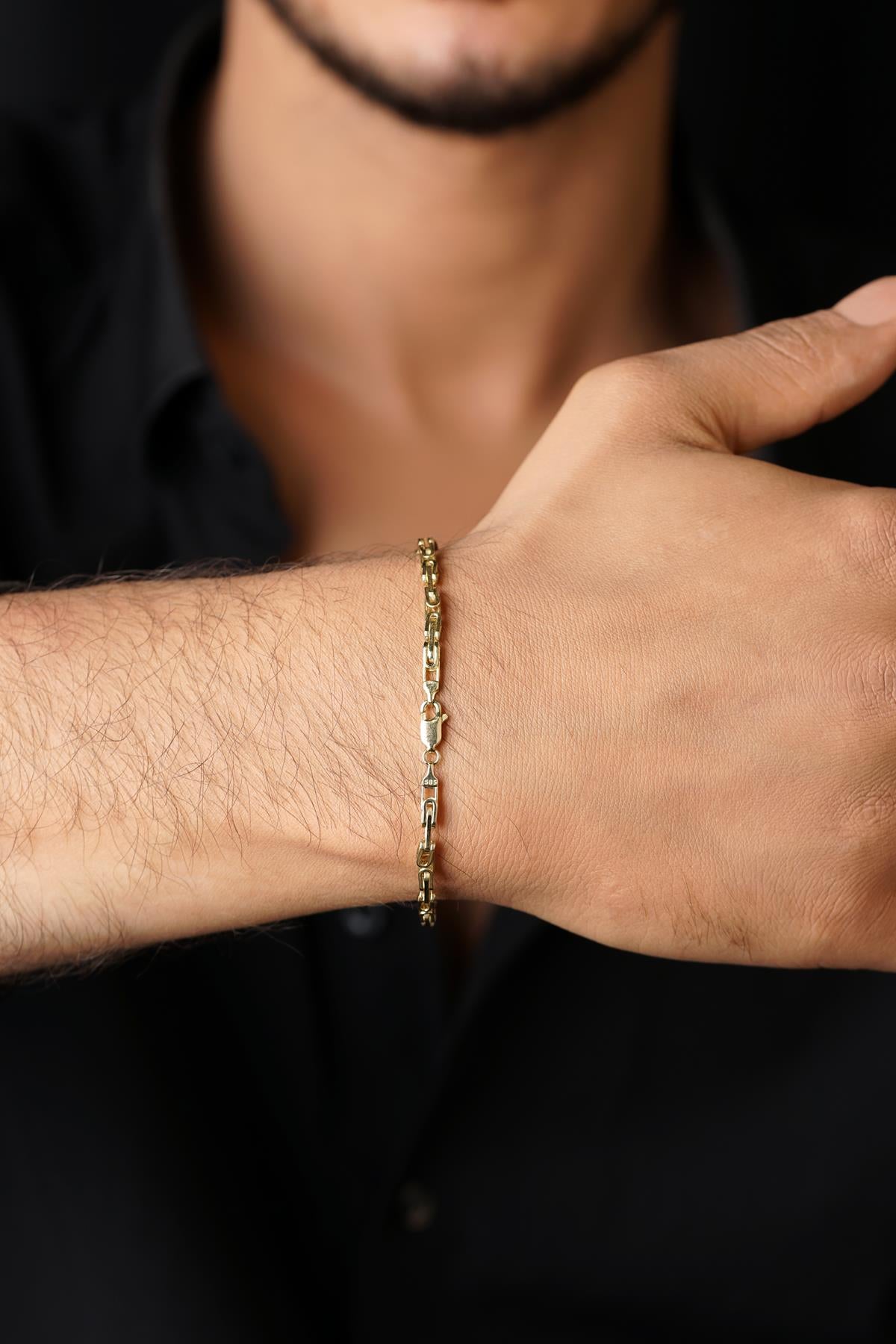 14K Solid Gold King Link Statement Bracelet