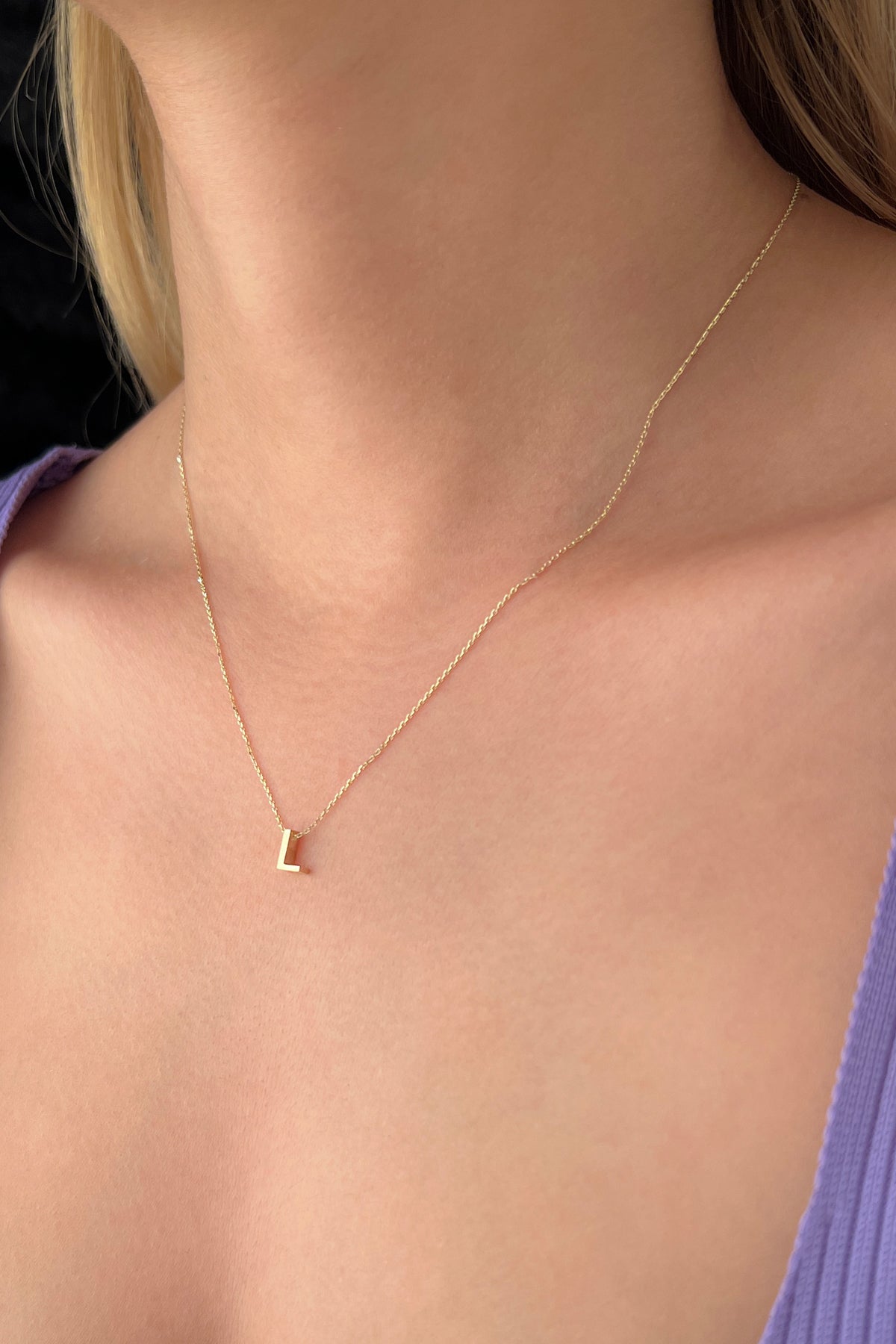 14K Gold L Initial Necklace