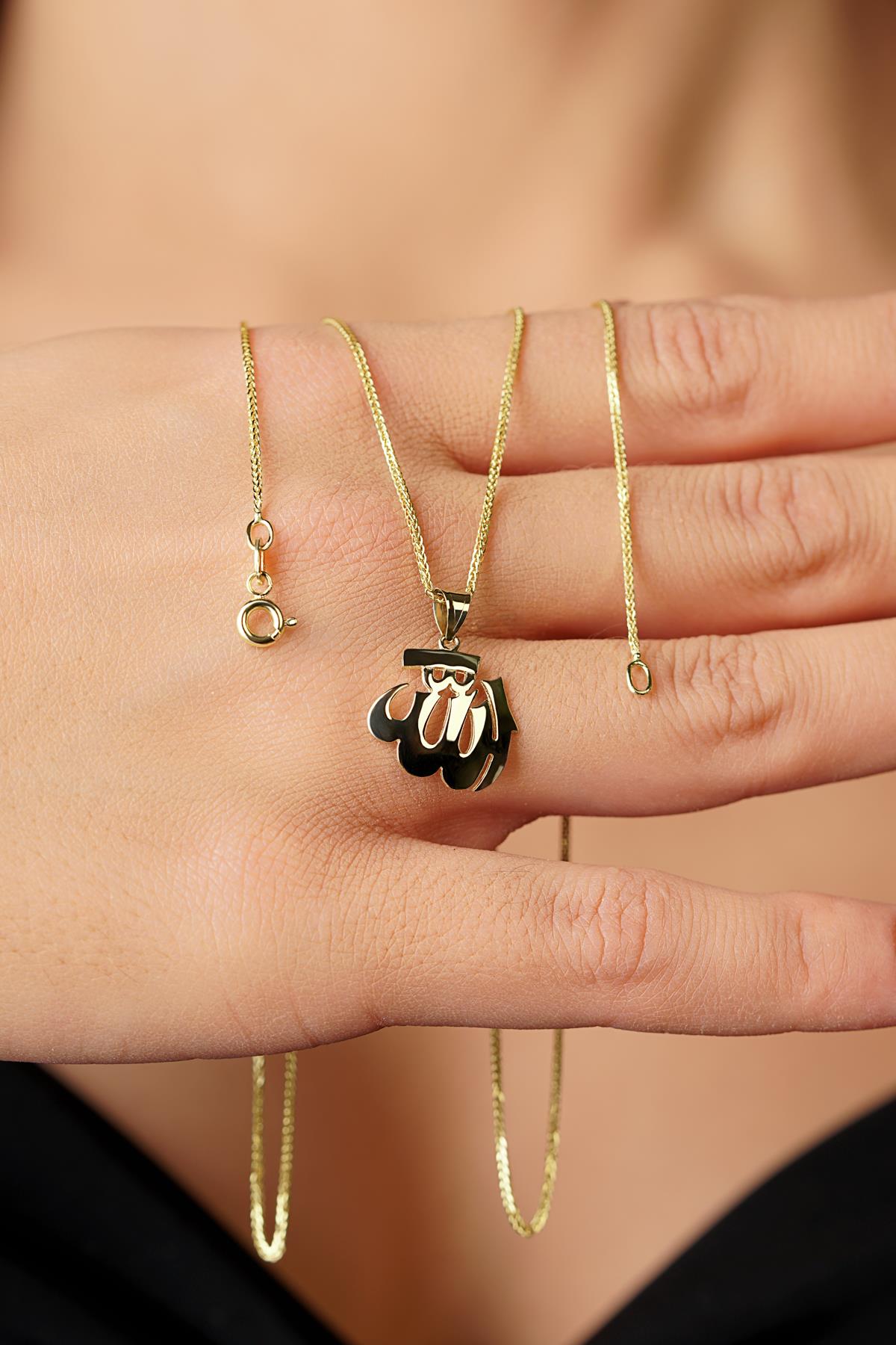 14K Gold Large Allah Silk Chain Necklace