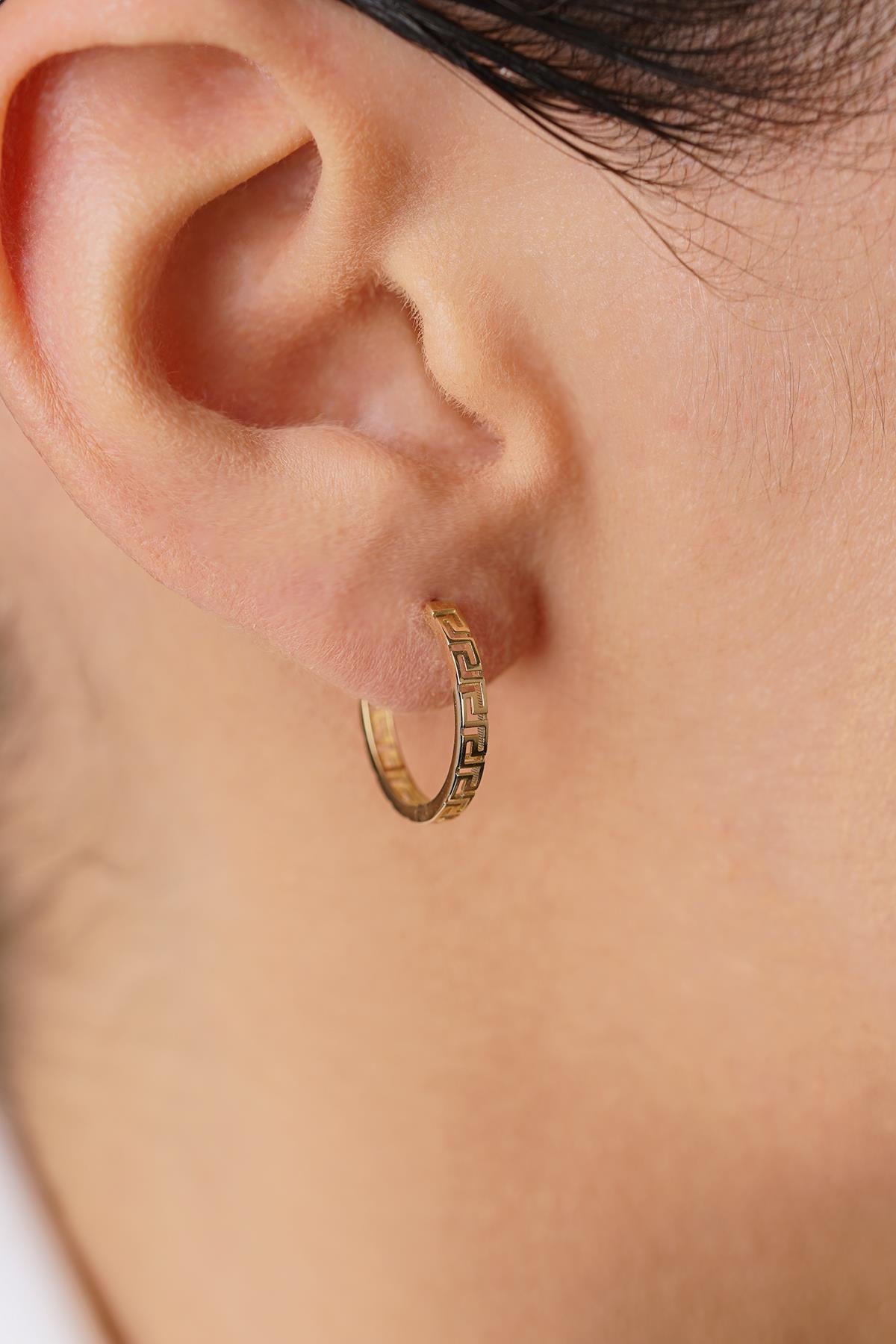 14K Gold Large Greek Meander Hoops