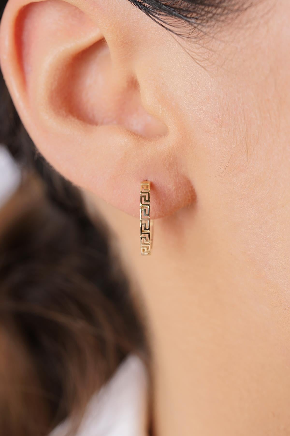 14K Gold Large Greek Meander Hoops